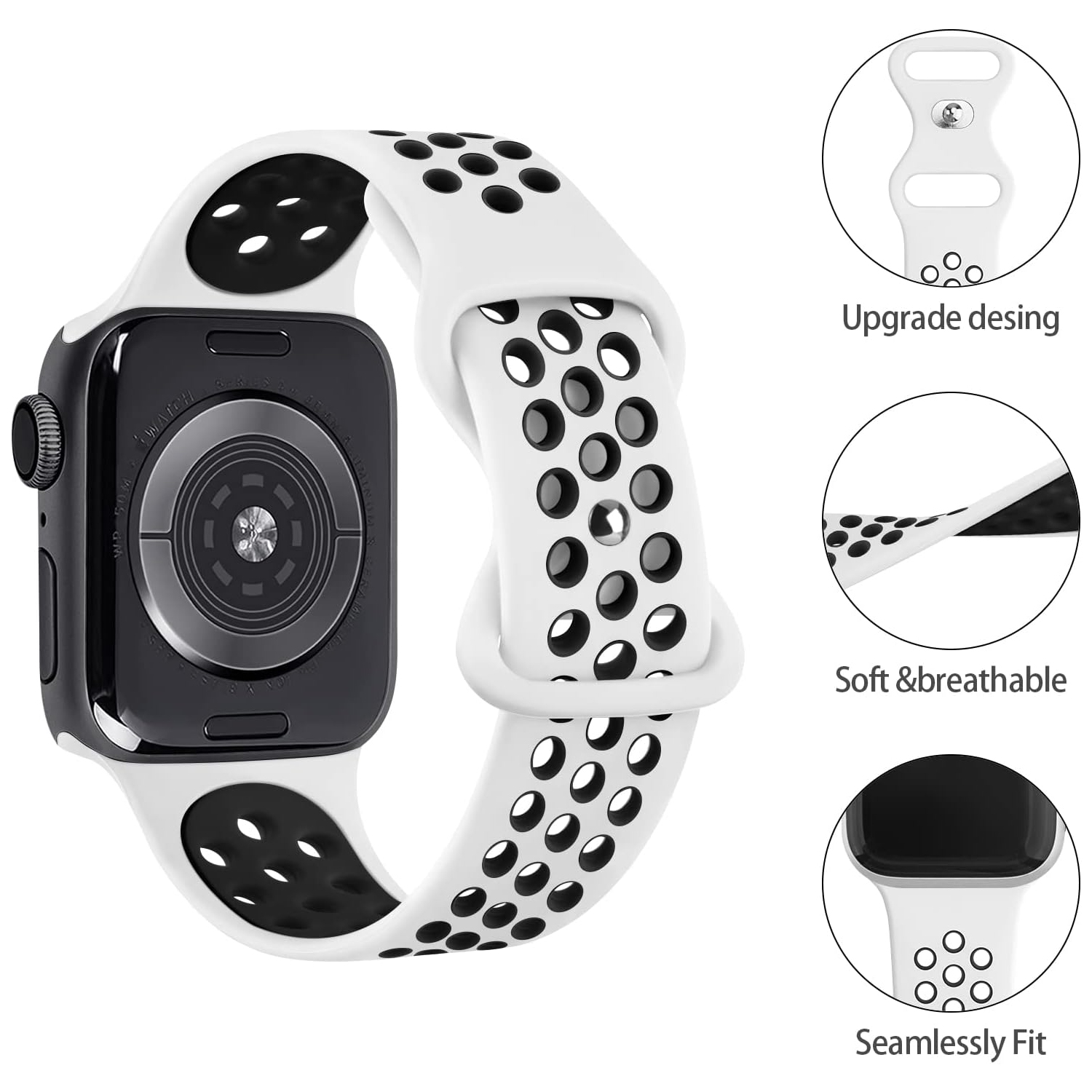 Sport Bands Compatible with for Apple Watch Band 38mm 40mm 41mm Women Men, Soft Silicone Breathable Replacement Straps Compatible with for iWatch SE