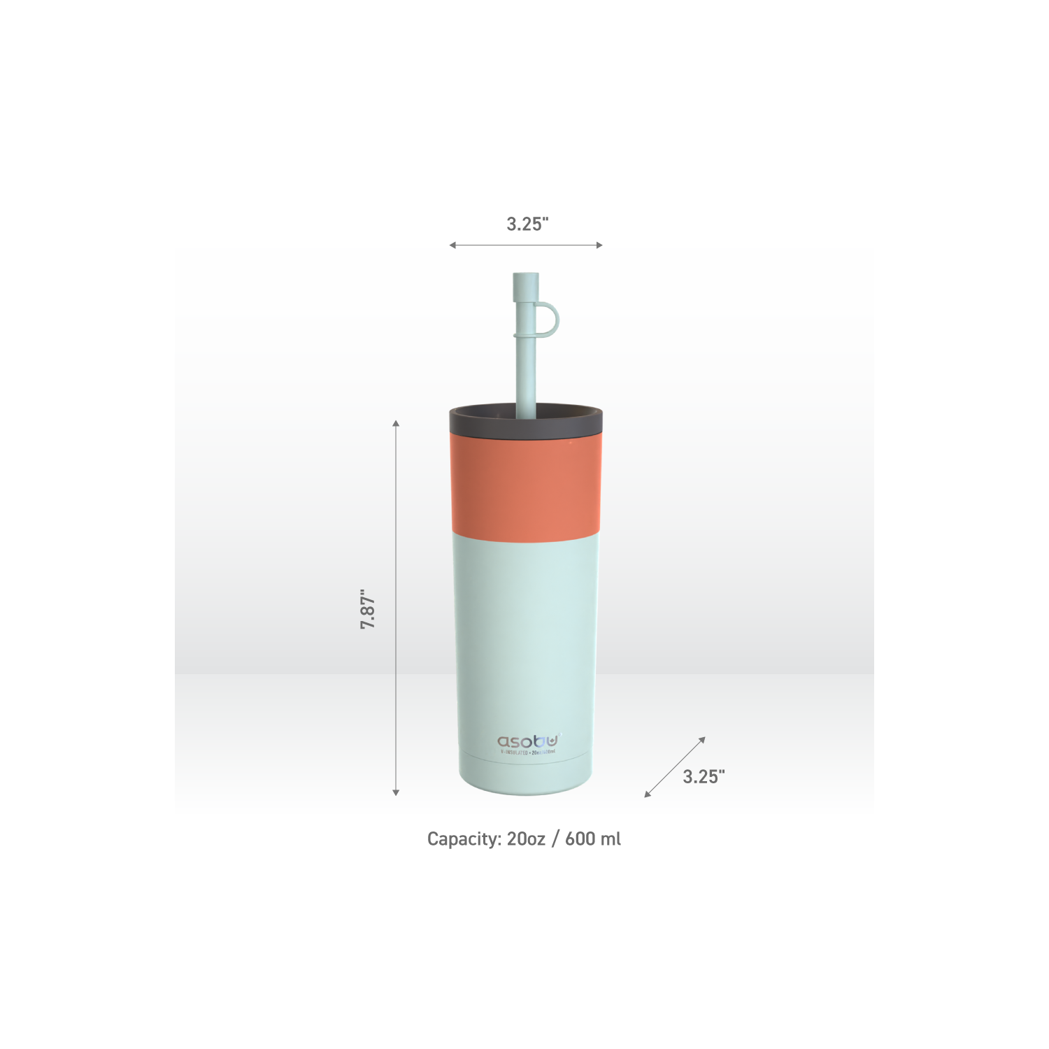 Asobu – gobelet en acier inoxydable à double paroi avec paille flexible en silicone, 20 oz