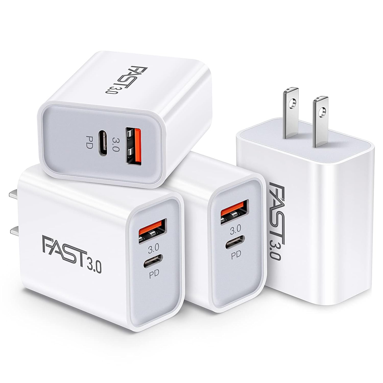 4-Pack 20W USB C Fast Charger: Dual Port PD Power Delivery + Quick Charger 3.0 Wall Charger Block