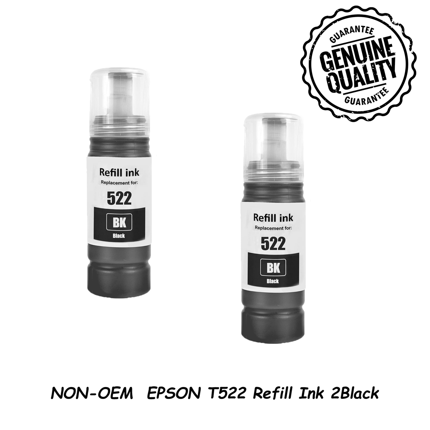 2 Black Compatible Refill Ink Bottles Replacement for Epson 522 T522 EcoTank ET-2400 ET-2710 ET-2719 ET-2720 ET-2800 ET-2803 ET-2830 ET-2840 ET-4700 ET-4800