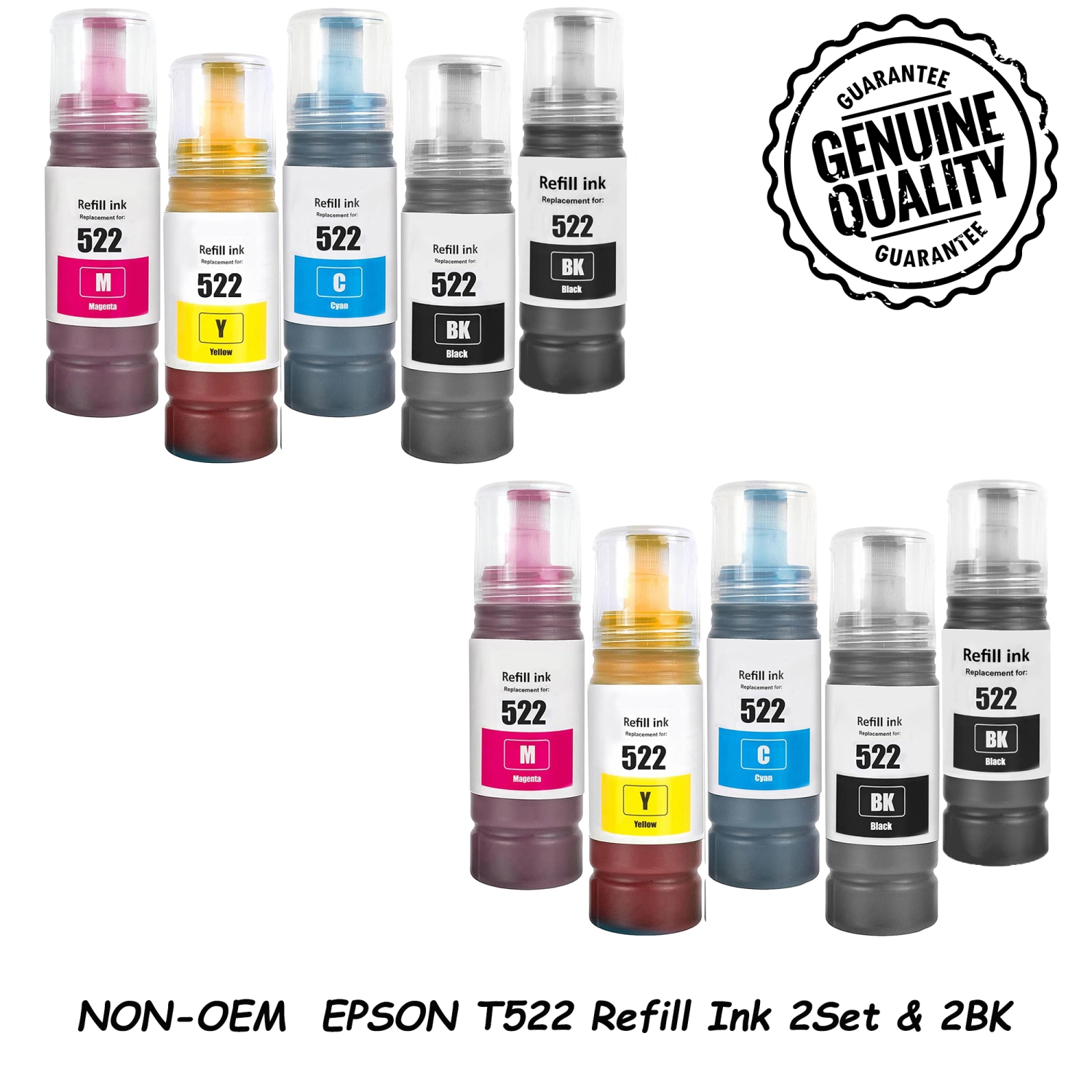 2Set&2BK Compatible Refill Ink Bottles Replacement for Epson 522 T522 EcoTank ET-2400 ET-2710 ET-2719 ET-2720 ET-2800 ET-2803 ET-2830 ET-2840 ET-4700 ET-4800