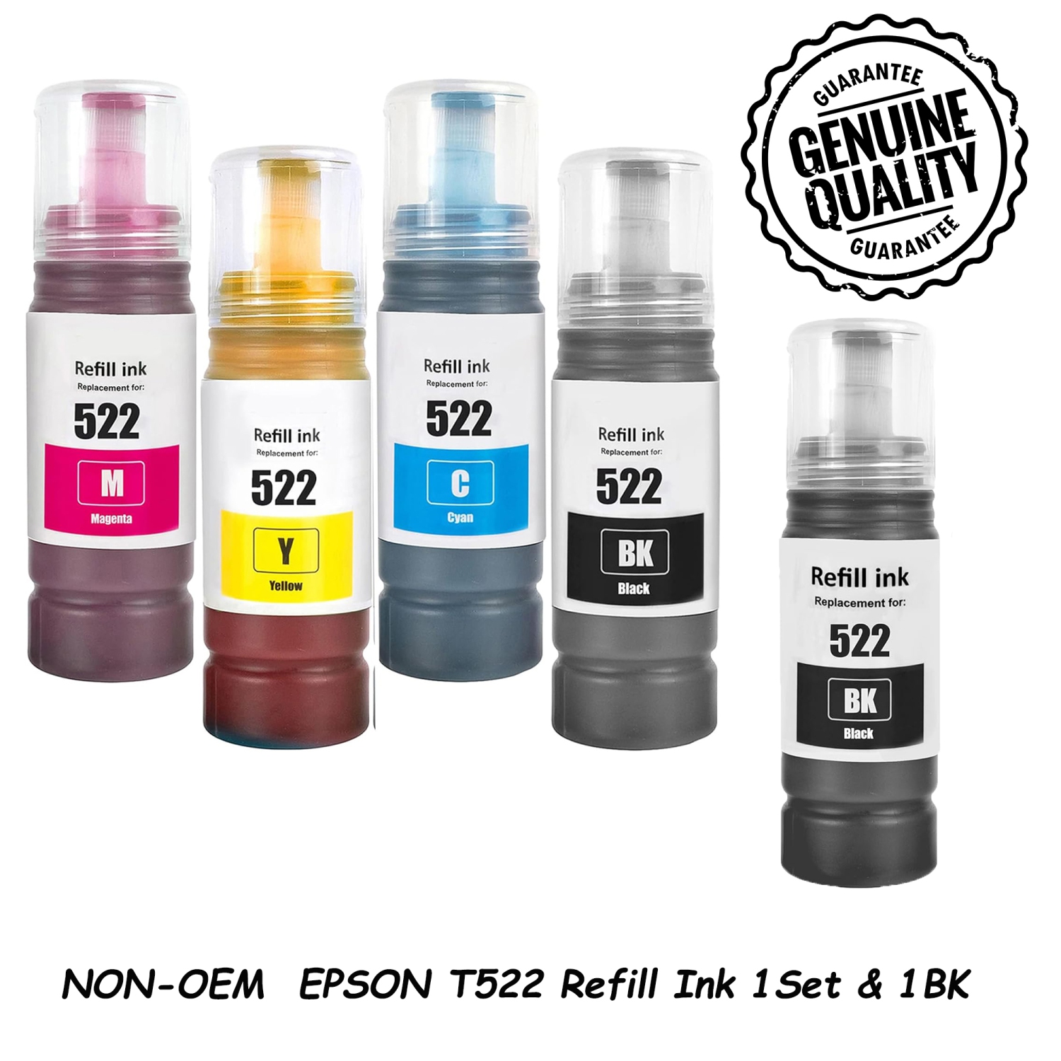 1Set&1BK Compatible Refill Ink Bottles Replacement for Epson 522 T522 EcoTank ET-2400 ET-2710 ET-2719 ET-2720 ET-2800 ET-2803 ET-2830 ET-2840 ET-4700 ET-4800