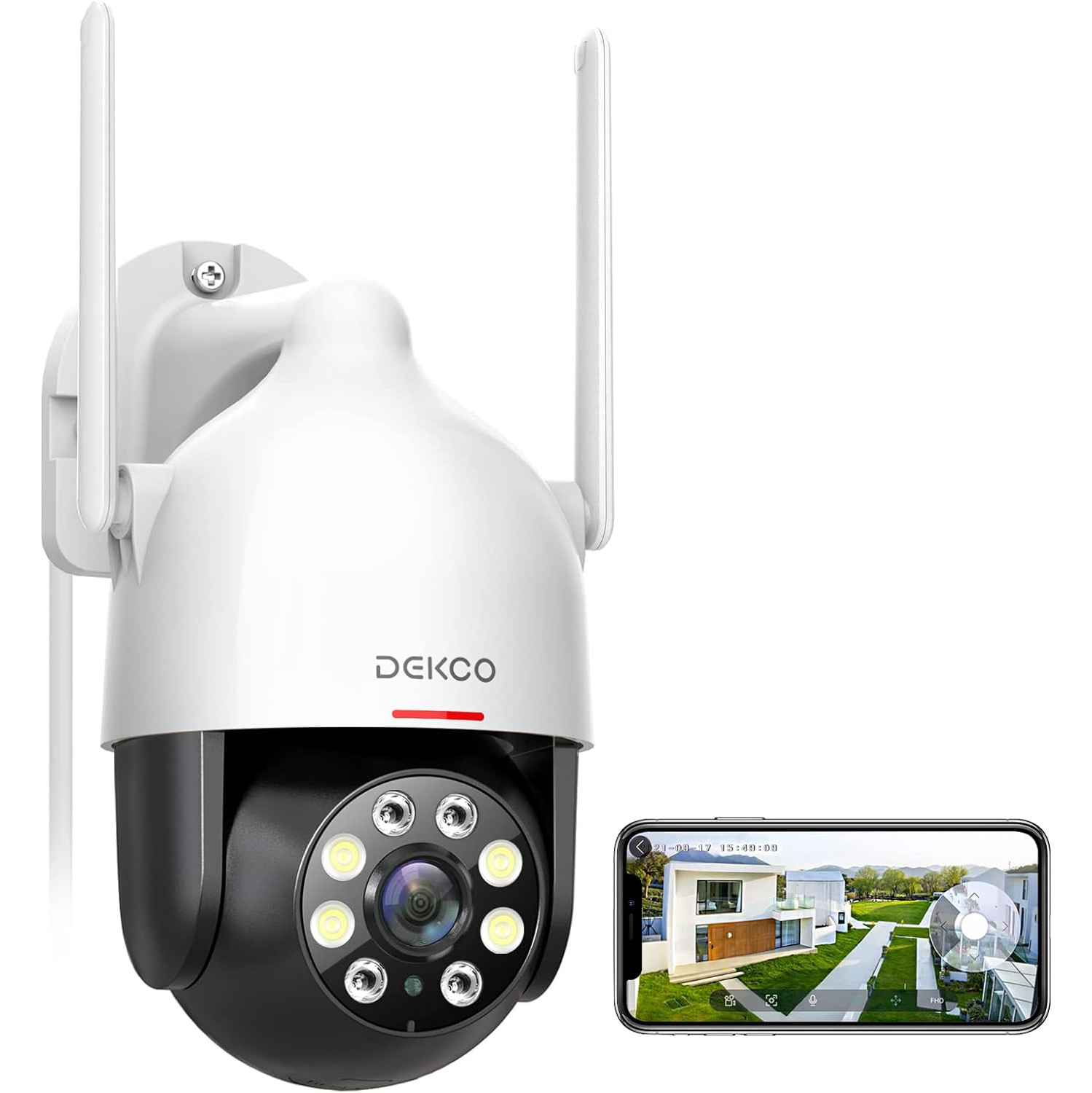 Caméra de surveillance extérieure HD DEKCO 2K avec suivi de mouvement panoramique et inclinable à 360 degrés