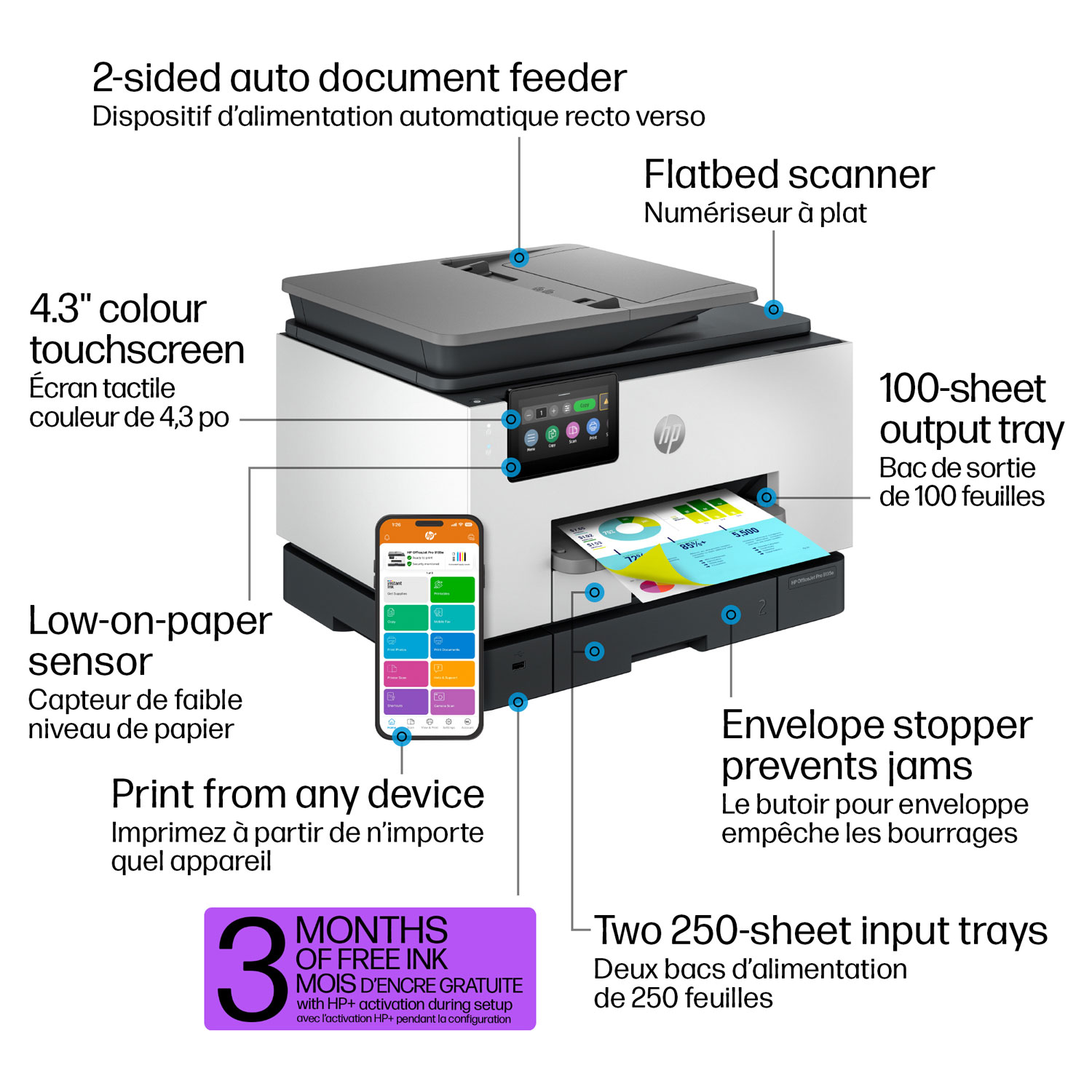 Imprimante à jet d'encre tout-en-un sans fil OfficeJet Pro 9135e de HP - Essai de 3 mois de Instant Ink de HP inclus*