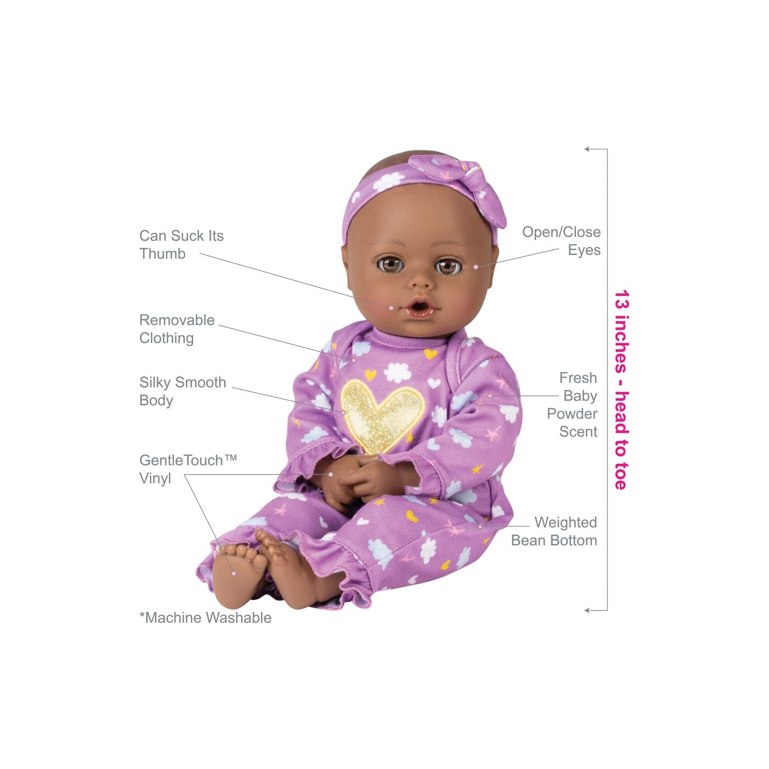 Poupée en vinyle de 13 pi Purple Dreams de Play Baby
