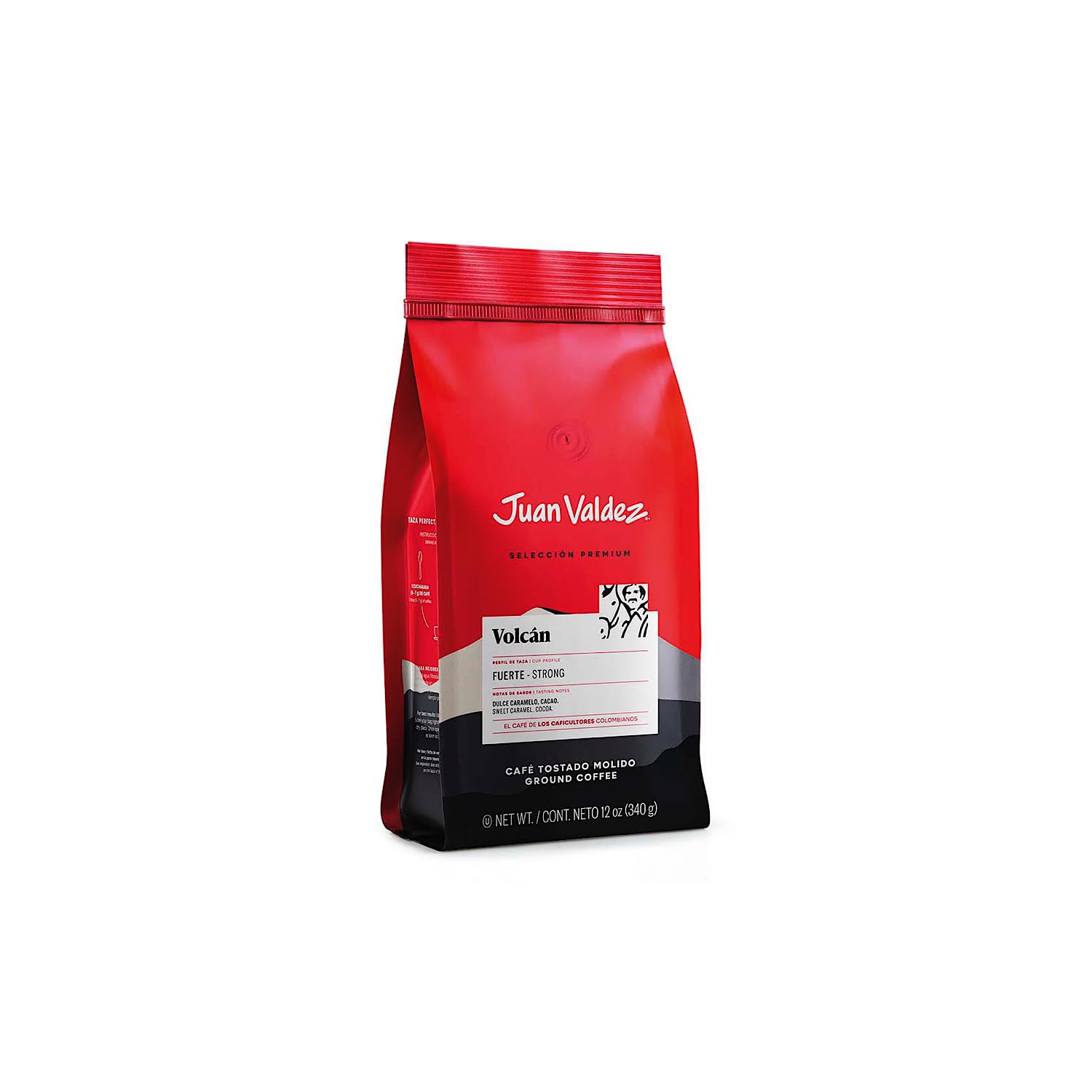 Juan Valdez Volcan Ground Colombian Coffee 12 oz, Premium Line, Strong Coffee with Notes of Sweet caramel, and Dark Chocolate Finish