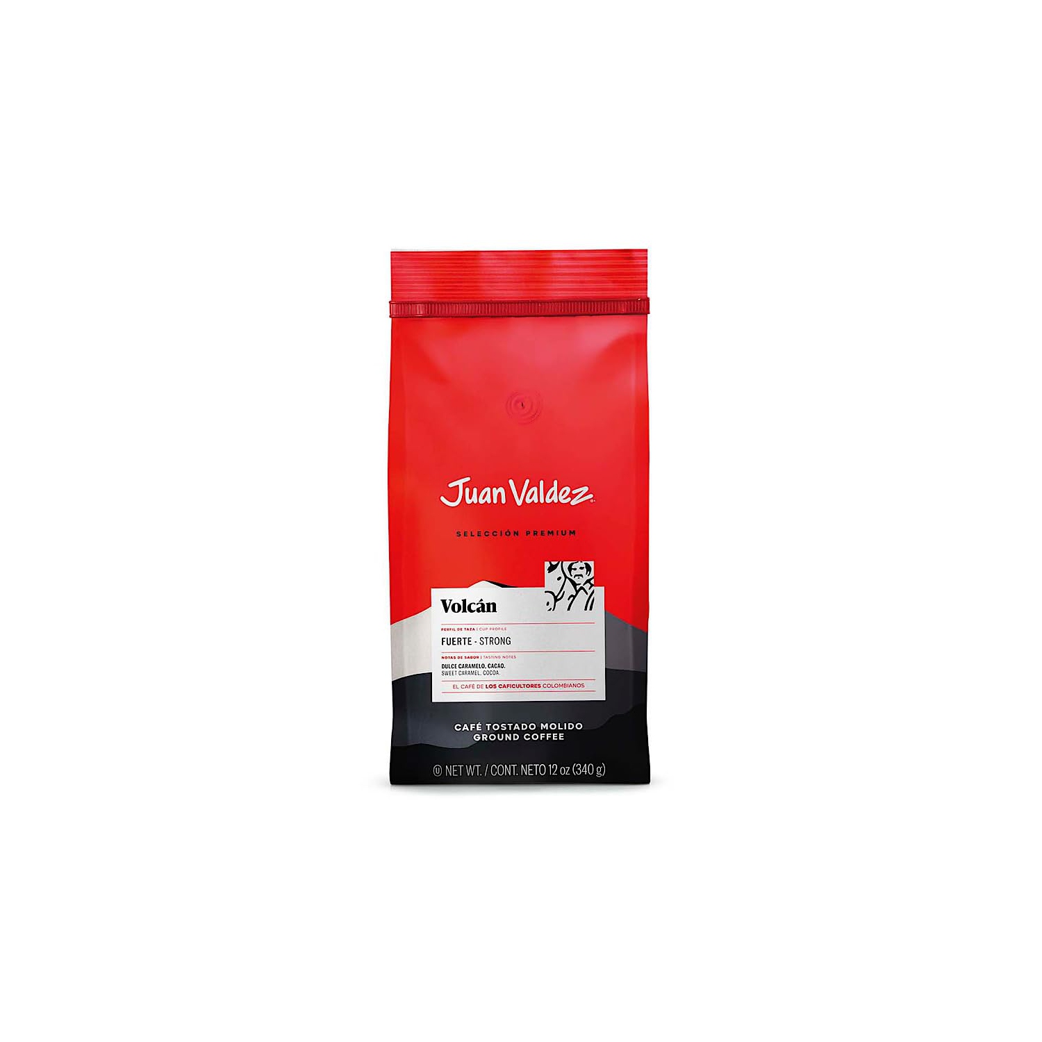 Juan Valdez Volcan Ground Colombian Coffee 12 oz, Premium Line, Strong Coffee with Notes of Sweet caramel, and Dark Chocolate Finish