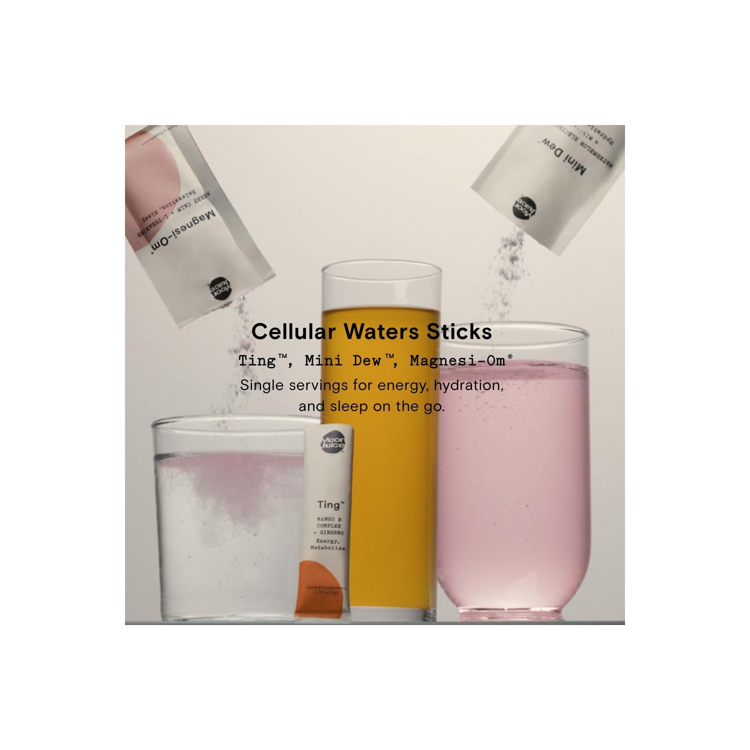 Moon Juice Magnesi-Om, Ting & Mini Dew Stick Set Single Servings of Relaxation, Energy & Hydration | Berry, Mango & Watermelon Flavor | 15 Servings