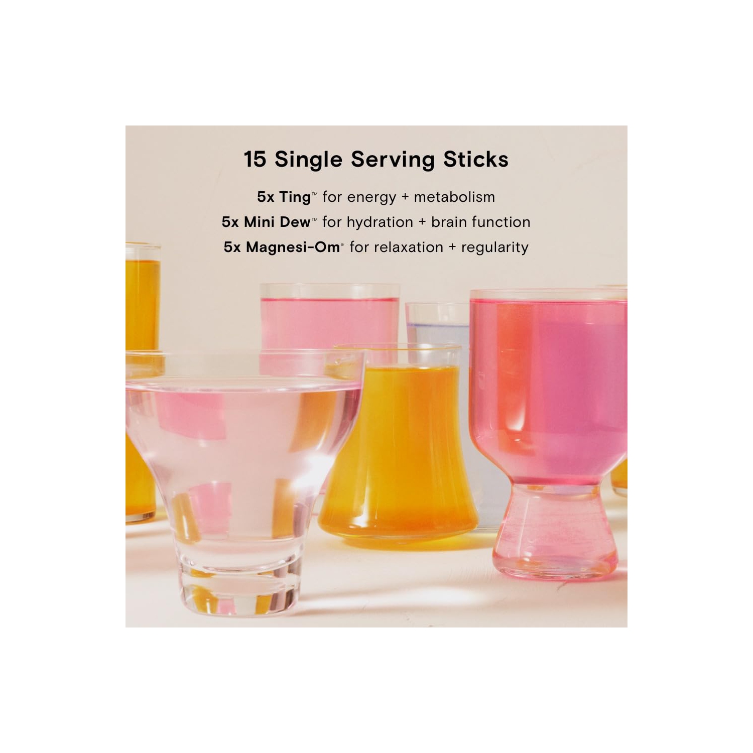 Moon Juice Magnesi-Om, Ting & Mini Dew Stick Set Single Servings of Relaxation, Energy & Hydration | Berry, Mango & Watermelon Flavor | 15 Servings