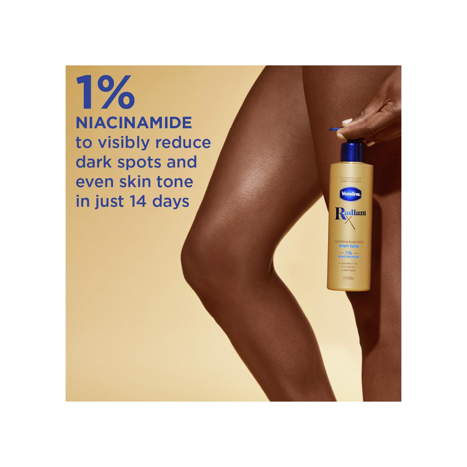 Vaseline Radiant X Even Tone Nourishing Body Lotion With 1% Niacinamide, Coconut Oil, Vitamin C, & Peptides 11 oz