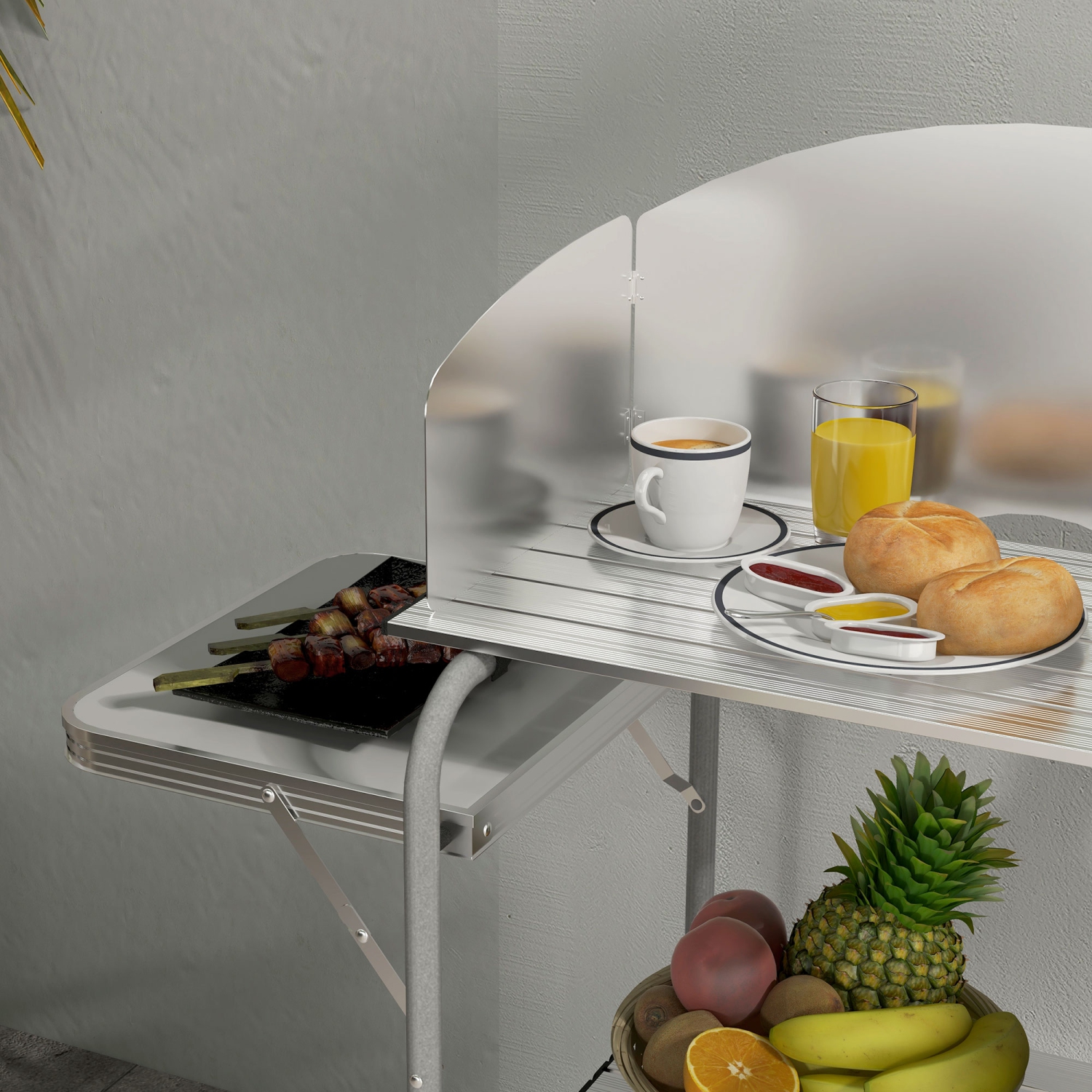 Outsunny Folding Camping Kitchen with Storage Organizer, Portable Camping Table, Aluminum Camp Cook Station with Windshield, Light Stand, Carrying