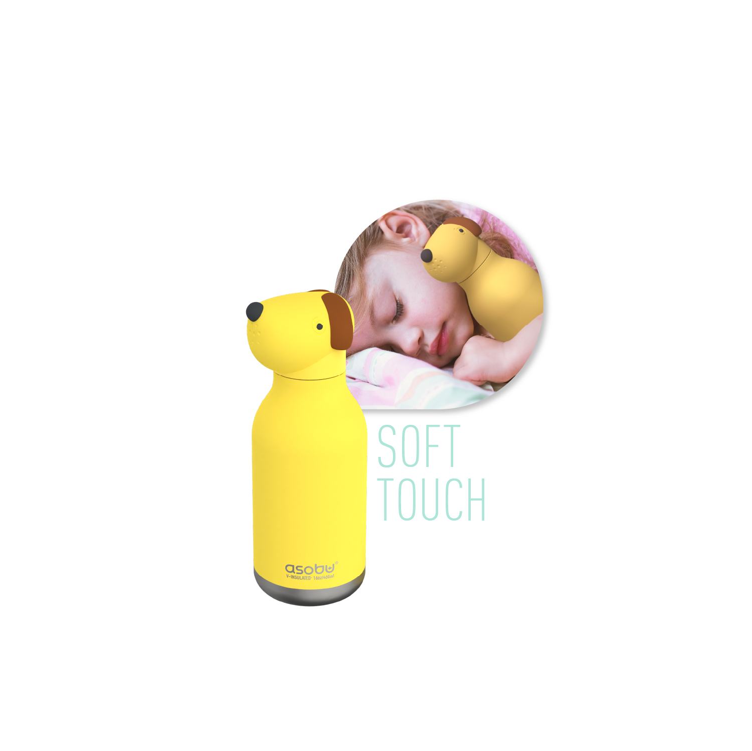 Bouteille d'eau isotherme pour enfants avec tête d'animal douce amovible de 16 oz d'Asobu Bestie