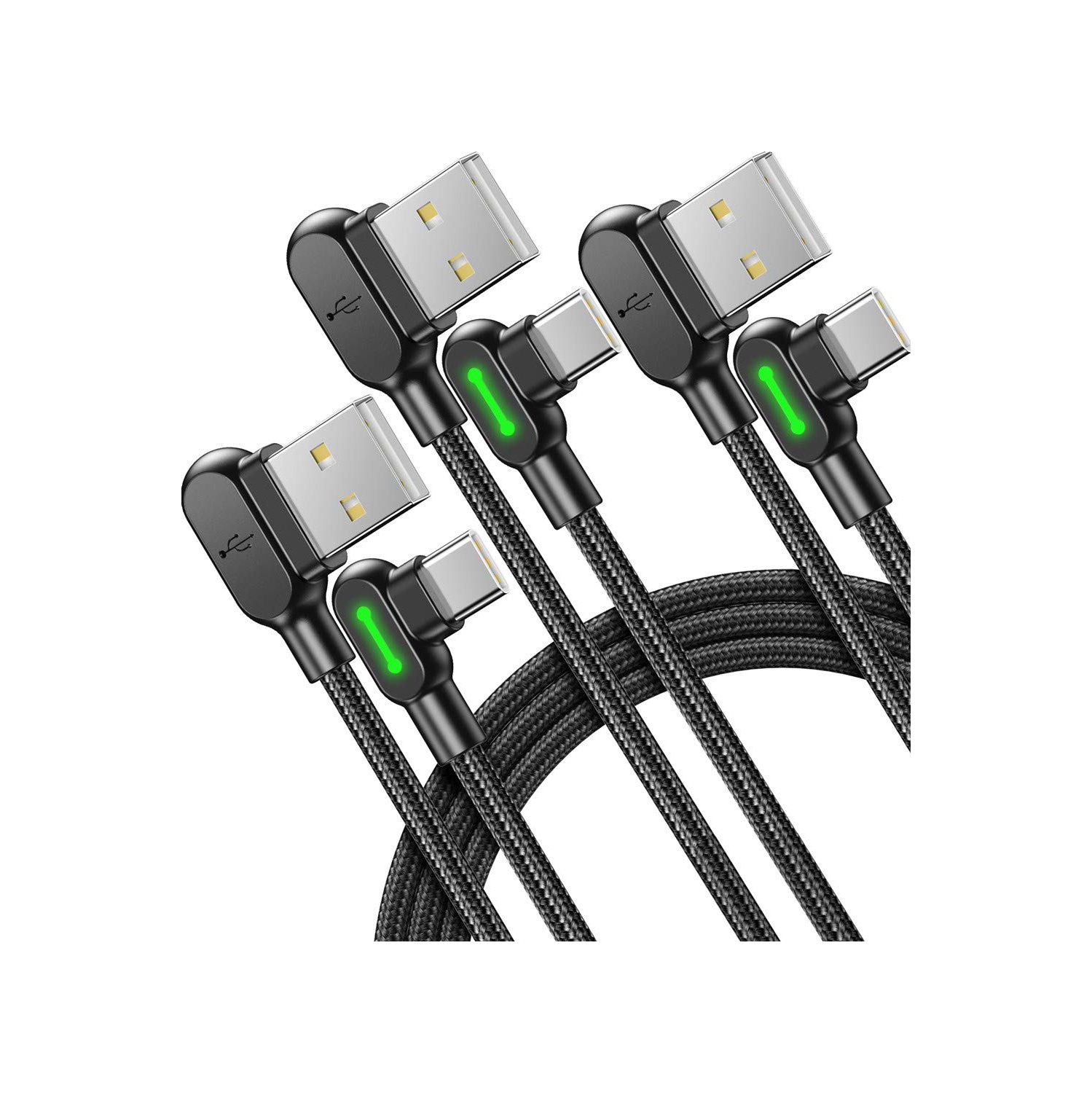 [3 Pack] Mcdodo USB-A to USB-C Fast Charging Cable USB 90 Degree Right Angle Gaming LED Nylon Braided for iPhone15/Samsung S24 S23