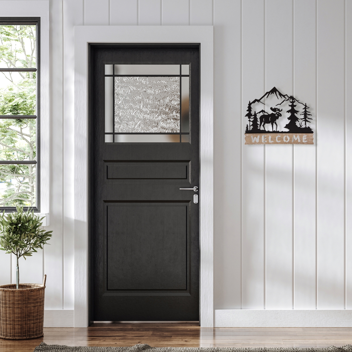 Affiche murale en bois Welcome Moose - 11,75 po - Brun