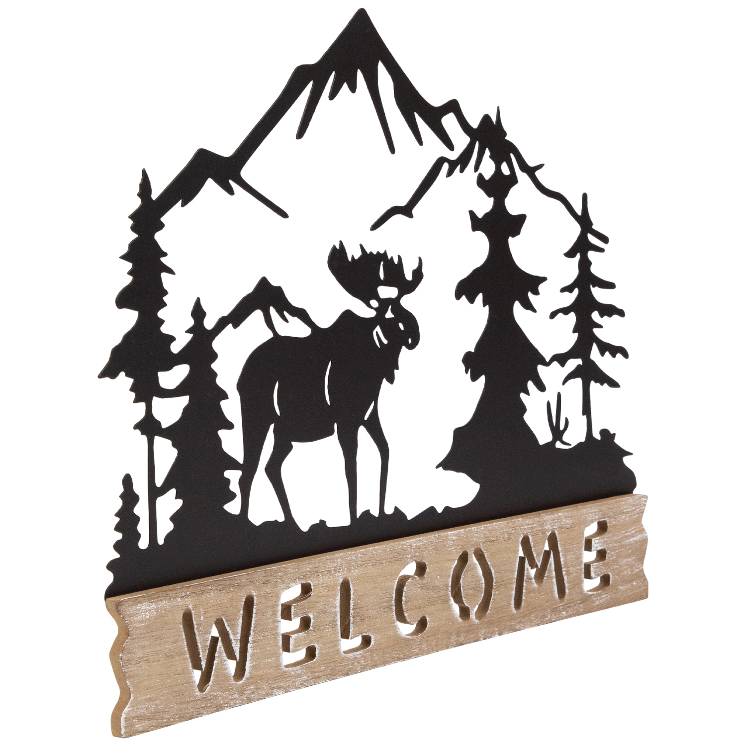 Affiche murale en bois Welcome Moose - 11,75 po - Brun