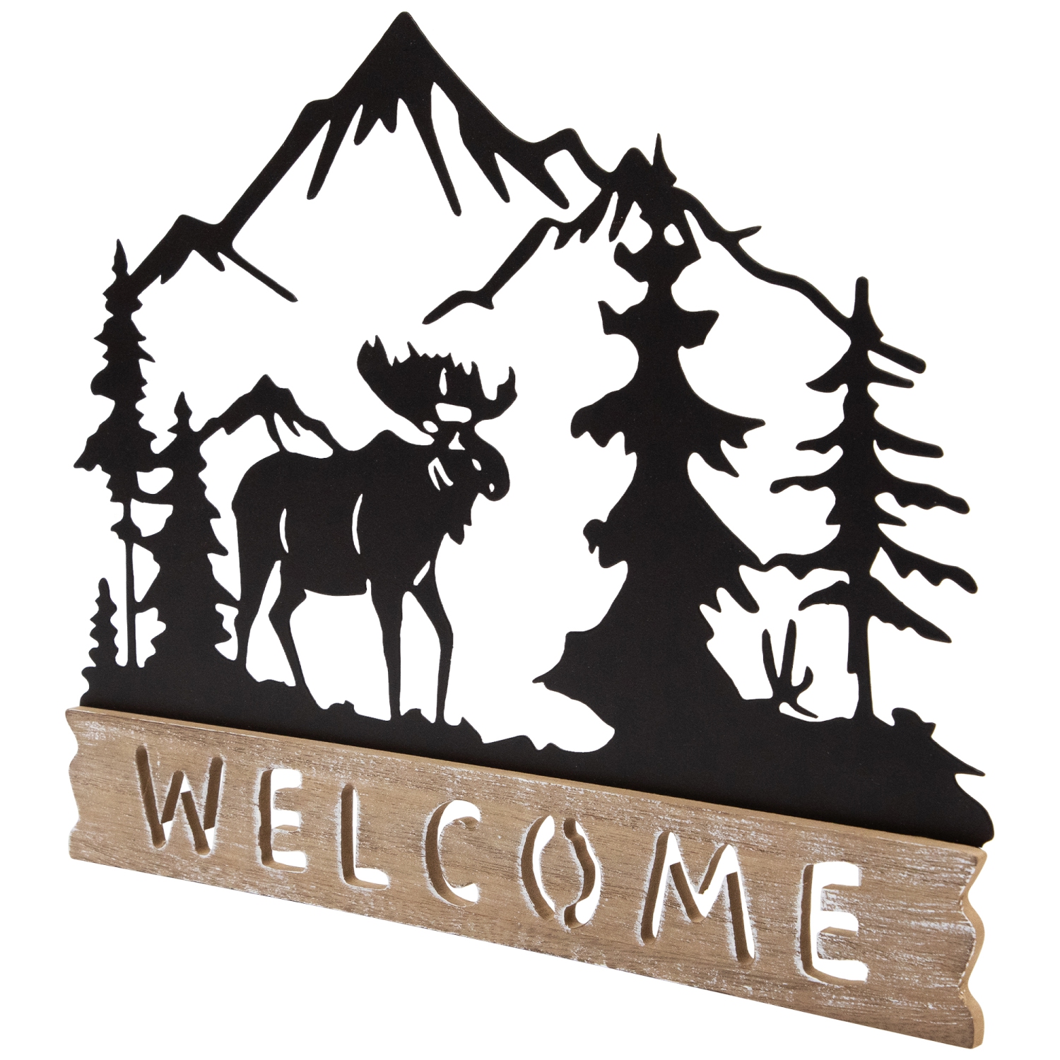 Affiche murale en bois Welcome Moose - 11,75 po - Brun