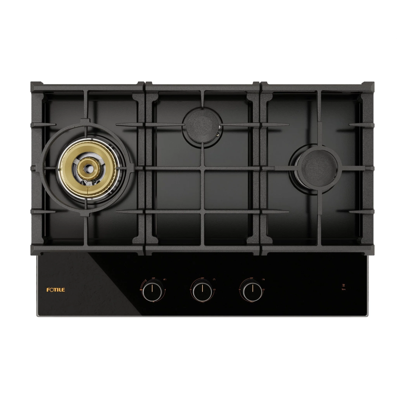 FOTILE GLG30301 30” Black Tempered Glass 3-Burner Gas Cooktop, Tri-Ring 18,000 BTUs Left Burner with Flame Failure Protection Removable Grates and