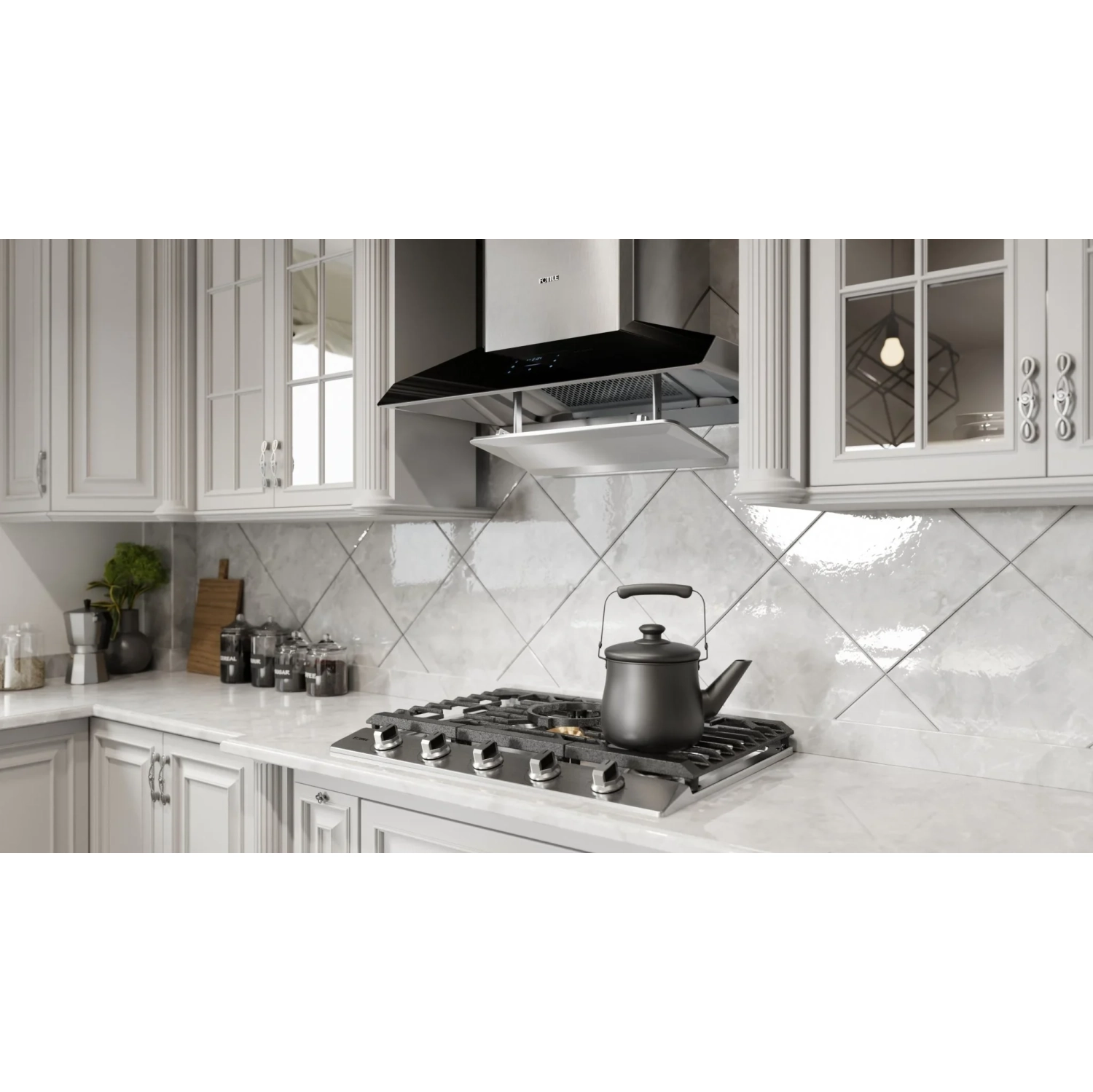 FOTILE EMG9050 36" Wall-Mount Range Hood 1300 CFMs with Touchscreen, 2 Speed-settings and Auto Turbo Mode, Adjustable Capture Shield, Delay Shutoff,