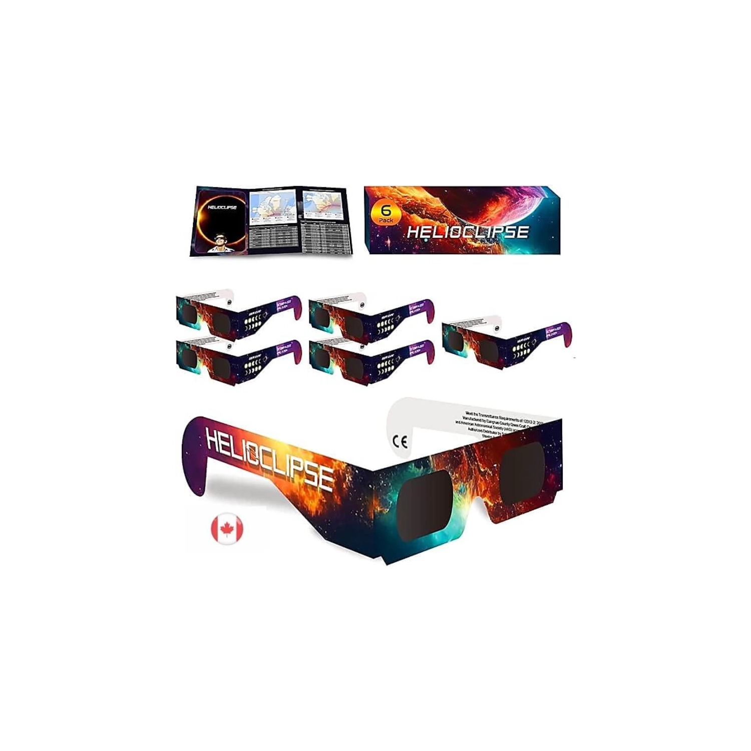 Helioclipse [6 Pack] Solar Eclipse Glasses 2024 - AAS Approved | Trusted for Direct Viewing - ISO 12312-2 & CE Certified - Lunette Eclipse Solaire