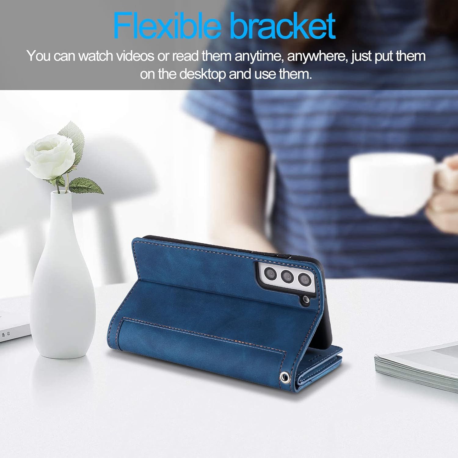 Wallet Case for Samsung S22, Retro Matte 9 Card Holder Slots Zipper Pocket Case PU Leather Magnetic Closure Kickstand with Wrist Strap Folio Flip