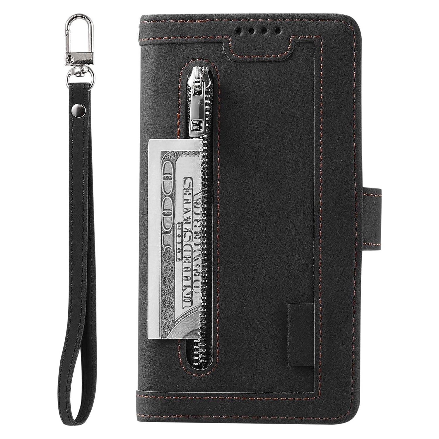 Wallet Case for Samsung Note 20 ULTRA, Retro Matte 9 Card Holder Slots Zipper Pocket Case PU Leather Magnetic Closure Kickstand with Wrist Strap