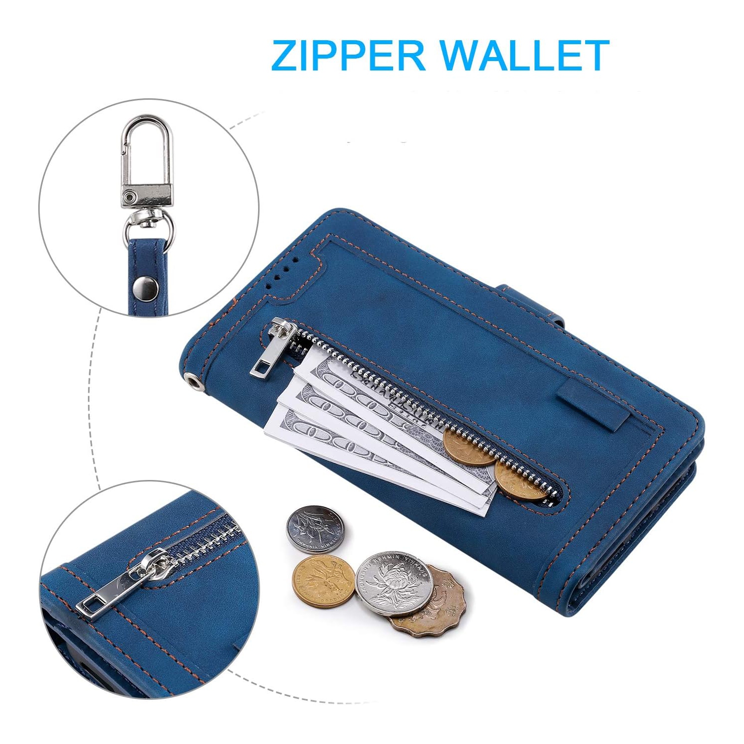 Wallet Case for Samsung Note 20 ULTRA, Retro Matte 9 Card Holder Slots Zipper Pocket Case PU Leather Magnetic Closure Kickstand with Wrist Strap