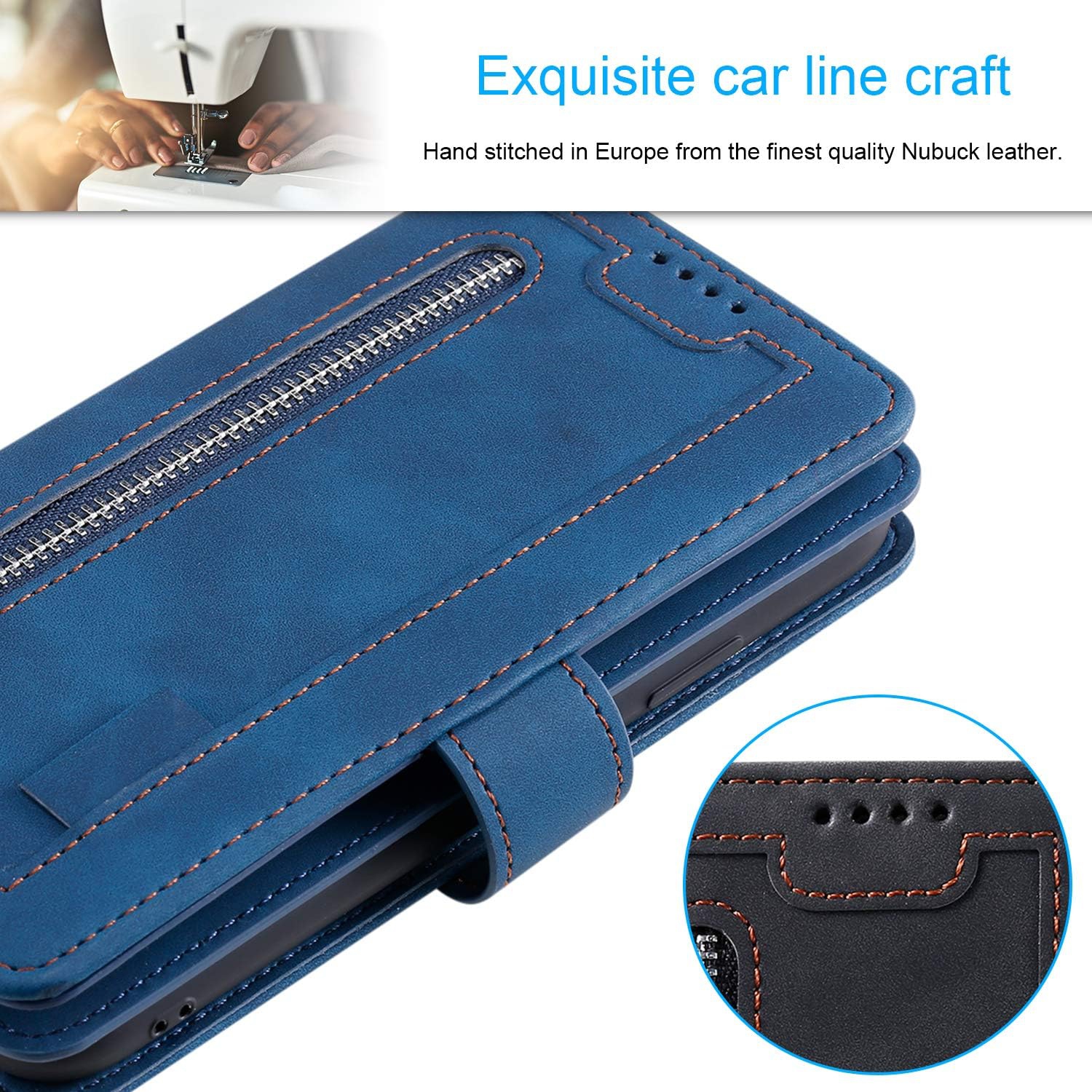 Wallet Case for Samsung Note 20 ULTRA, Retro Matte 9 Card Holder Slots Zipper Pocket Case PU Leather Magnetic Closure Kickstand with Wrist Strap