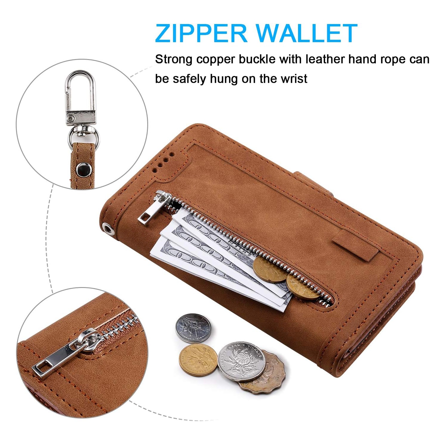 Wallet Case for Samsung Note 20 ULTRA, Retro Matte 9 Card Holder Slots Zipper Pocket Case PU Leather Magnetic Closure Kickstand with Wrist Strap