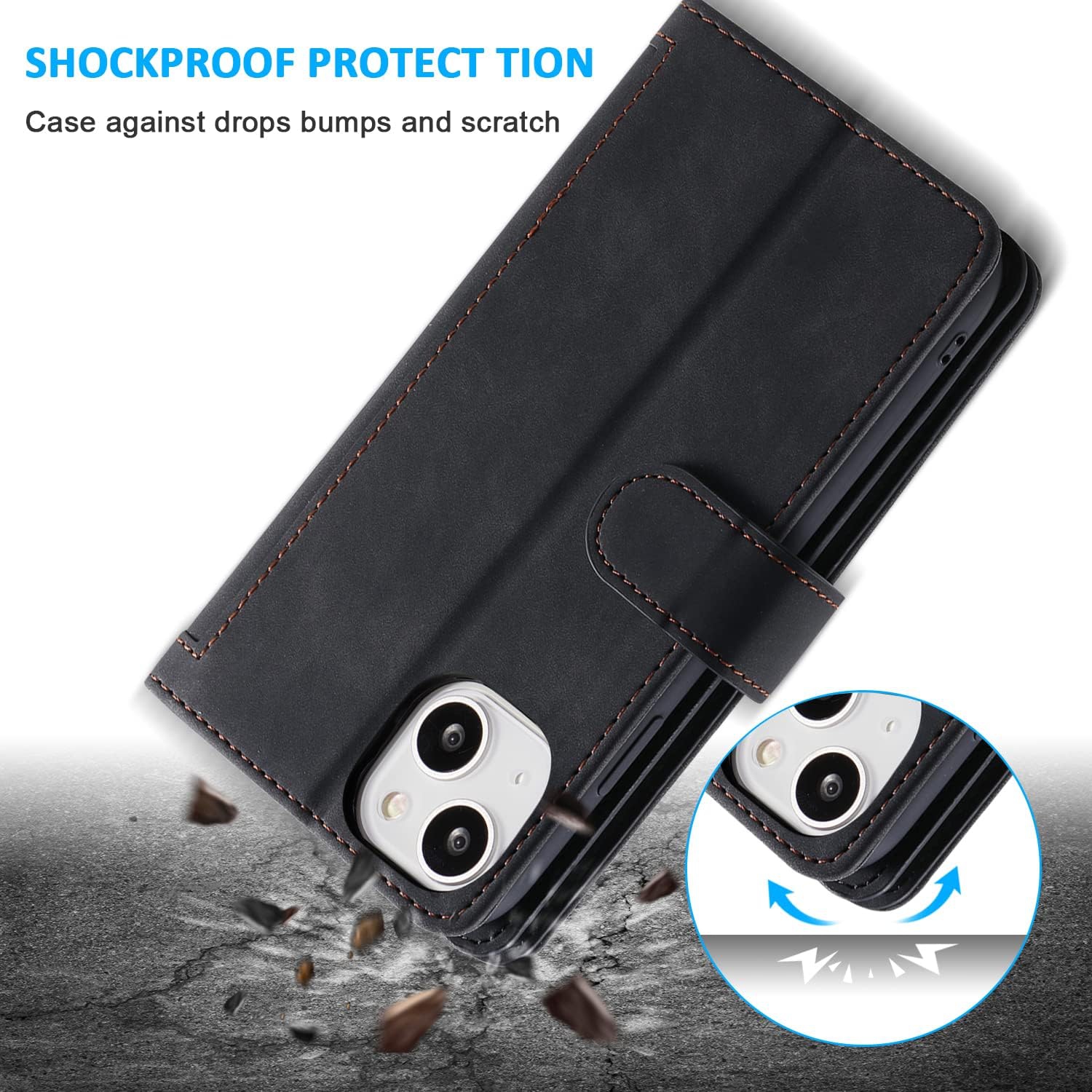 Wallet Case for iPhone 13, Retro Matte 9 Card Holder Slots Zipper Pocket Case PU Leather Magnetic Closure Kickstand with Wrist Strap Folio Flip