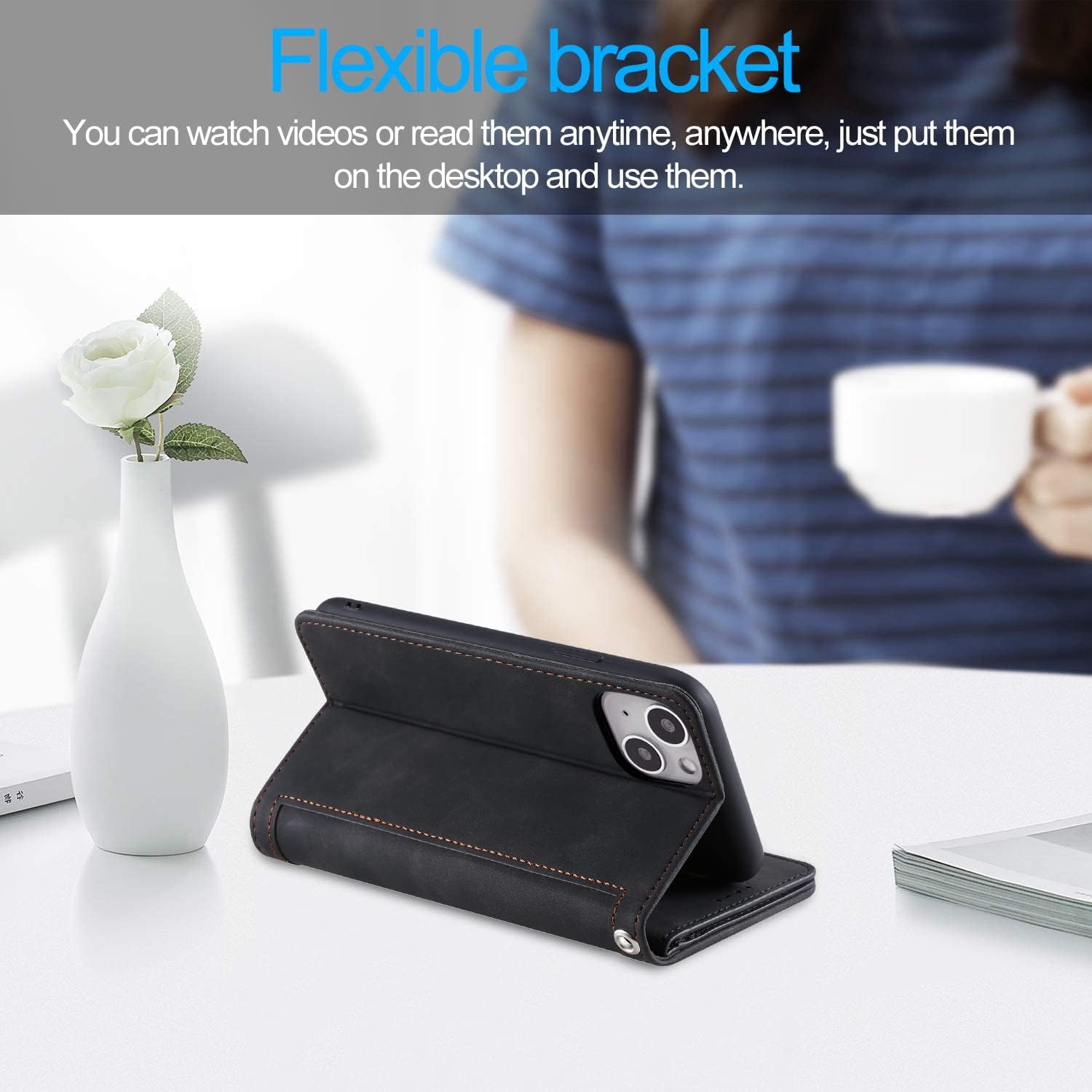 Wallet Case for iPhone 13, Retro Matte 9 Card Holder Slots Zipper Pocket Case PU Leather Magnetic Closure Kickstand with Wrist Strap Folio Flip