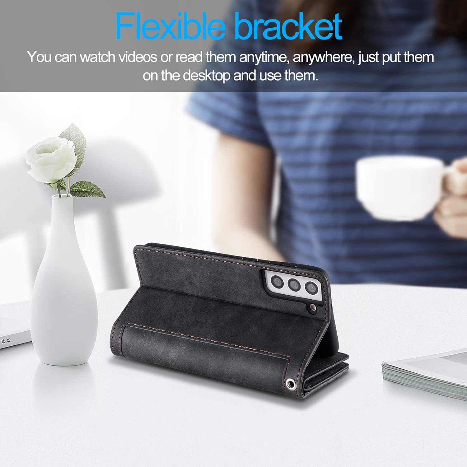 Wallet Case for Samsung S22 PLUS, Retro Matte 9 Card Holder Slots Zipper Pocket Case PU Leather Magnetic Closure Kickstand with Wrist Strap Folio