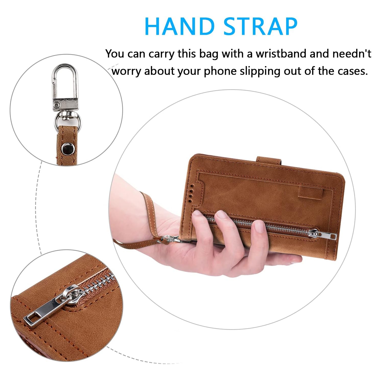 Wallet Case for Samsung S22 ULTRA, Retro Matte 9 Card Holder Slots Zipper Pocket Case PU Leather Magnetic Closure Kickstand with Wrist Strap Folio