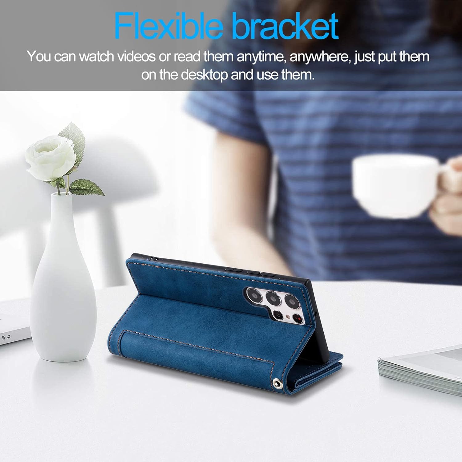 Wallet Case for Samsung S22 ULTRA, Retro Matte 9 Card Holder Slots Zipper Pocket Case PU Leather Magnetic Closure Kickstand with Wrist Strap Folio