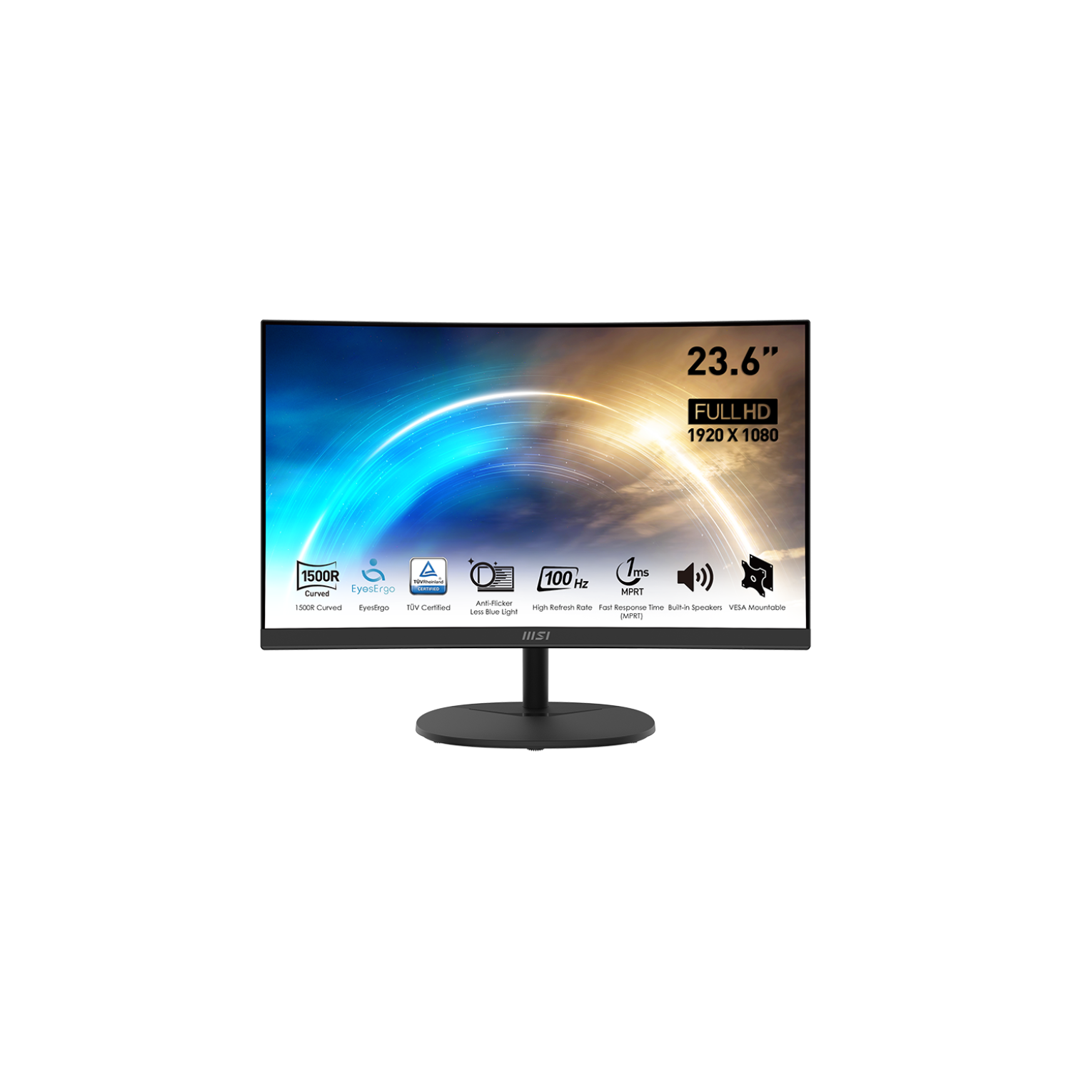 MSI 24" FHD 100Hz 1ms 16:9 VA Tilt Adjustment Curved 1500R Business Monitor, PRO MP2412C