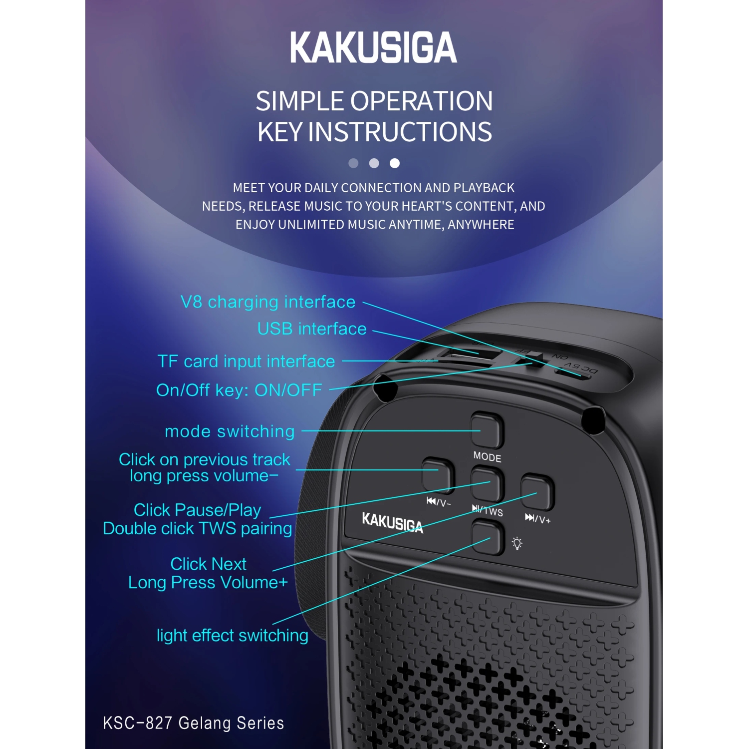 Haut-parleur stéréo portatif sans fil Bluetooth avec éclairage DEL coloré pour les fêtes d'intérieur