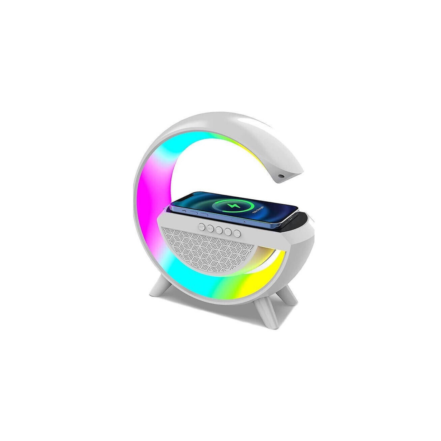 Lampe de table veilleuse LED Haut-parleur stéréo sans fil Bluetooth avec support de chargement sans fil pour le bureau de chambre à coucher