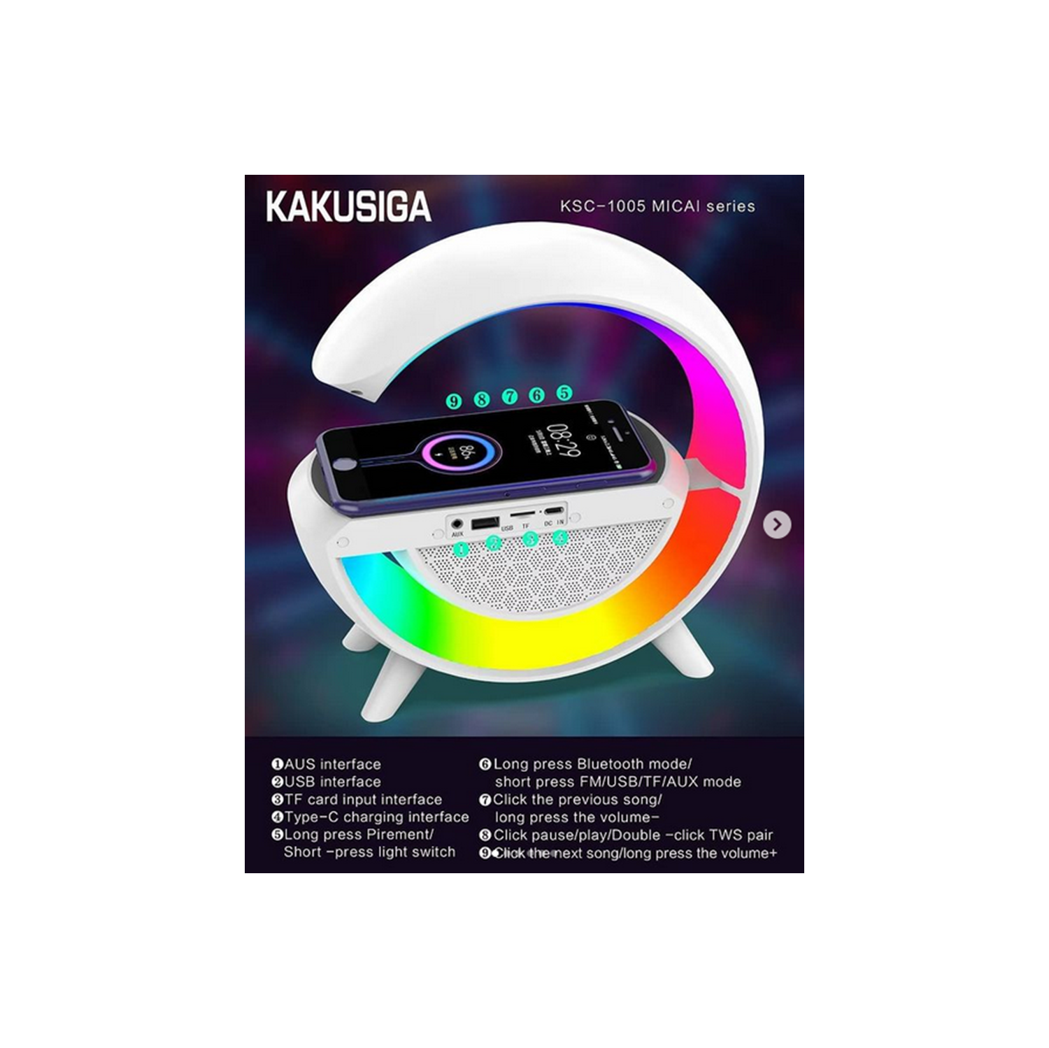 Lampe de table veilleuse LED Haut-parleur stéréo sans fil Bluetooth avec support de chargement sans fil pour le bureau de chambre à coucher