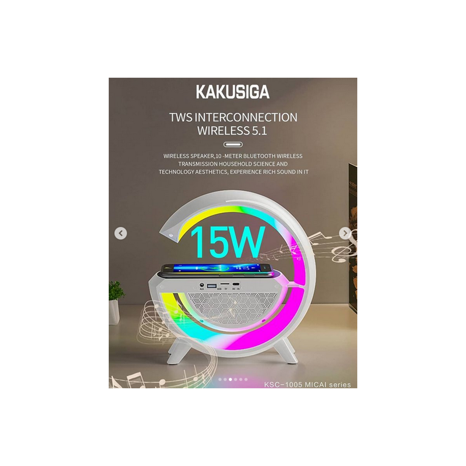 Lampe de table veilleuse LED Haut-parleur stéréo sans fil Bluetooth avec support de chargement sans fil pour le bureau de chambre à coucher