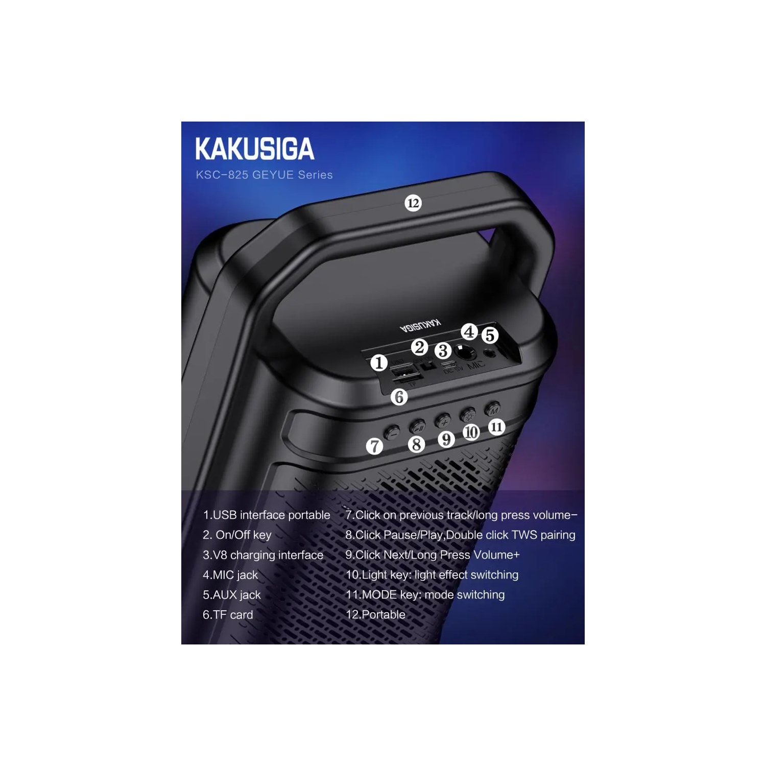 Portable Wireless Bluetooth Stereo Speaker with Colourful LED Light for Travel Indoor Outdoor Party