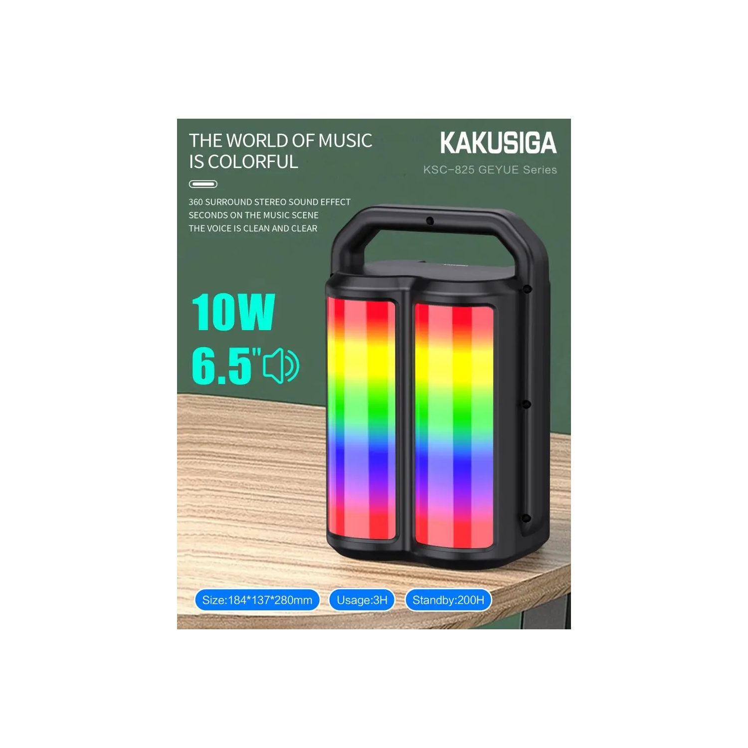 Portable Wireless Bluetooth Stereo Speaker with Colourful LED Light for Travel Indoor Outdoor Party