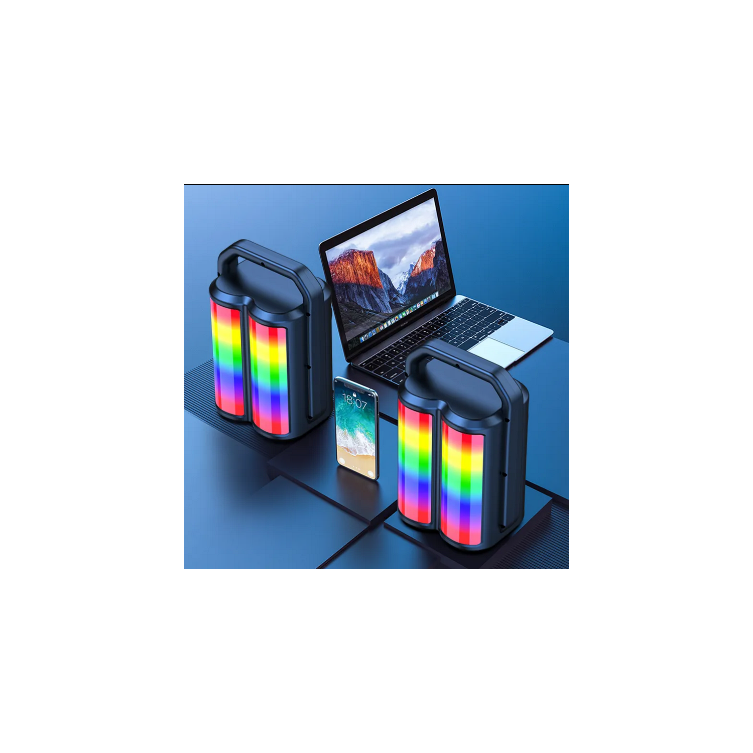 Portable Wireless Bluetooth Stereo Speaker with Colourful LED Light for Travel Indoor Outdoor Party