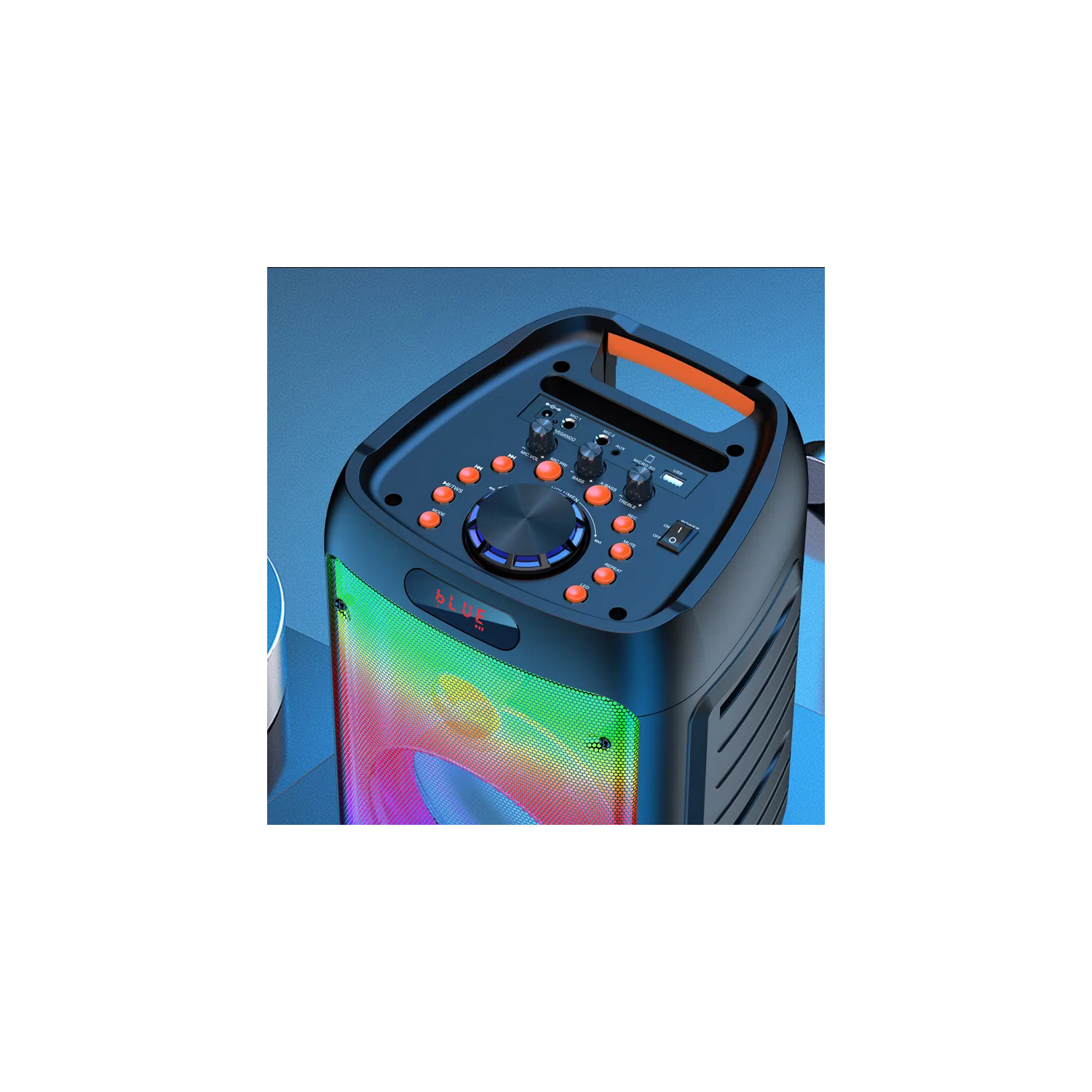 Haut-parleur stéréo sans fil Bluetooth portatif coloré à DEL avec microphone et télécommande pour karaoké d'intérieur et d'extérieur