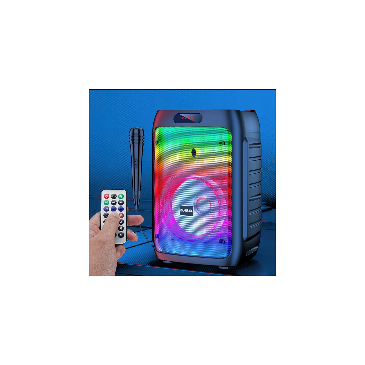 Haut-parleur stéréo sans fil Bluetooth portatif coloré à DEL avec microphone et télécommande pour karaoké d'intérieur et d'extérieur