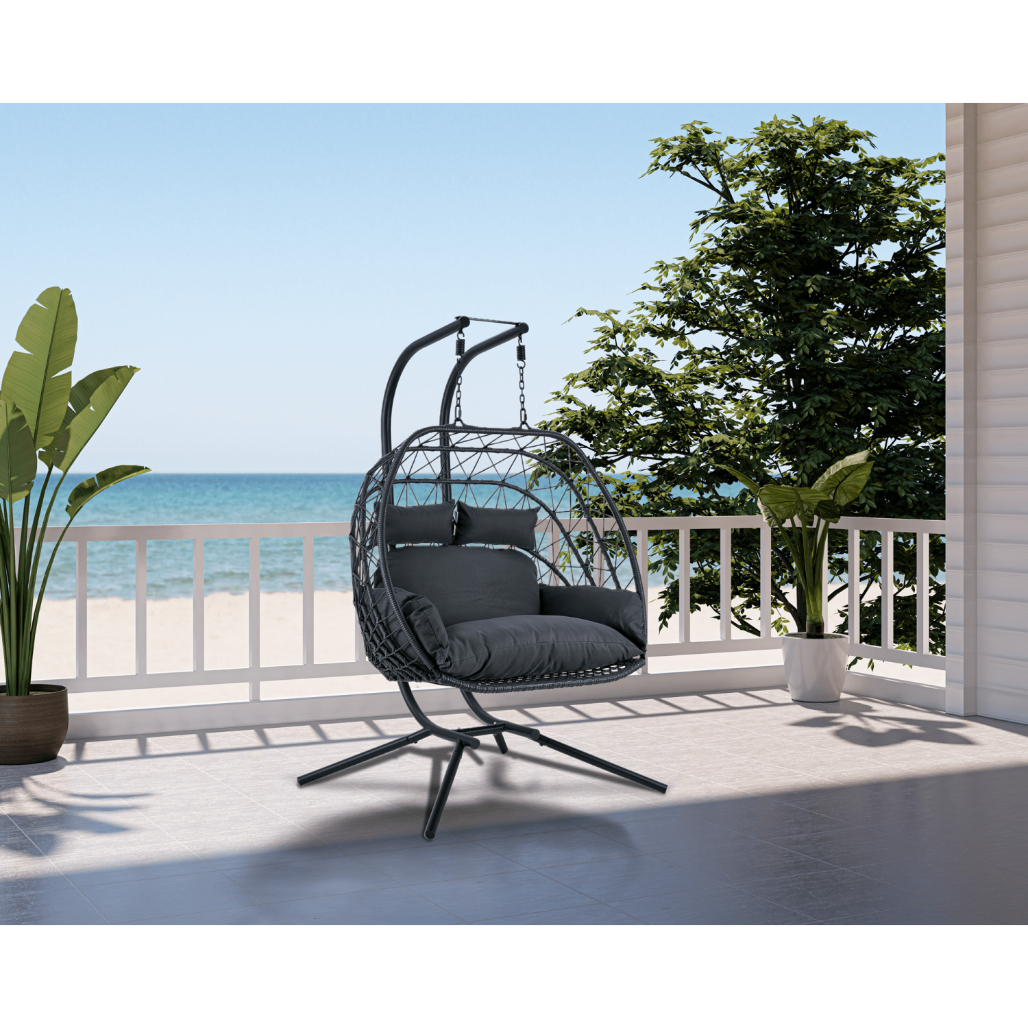 Kingman Outdoor/Indoor Double Porch Swing Egg Chair with Stand