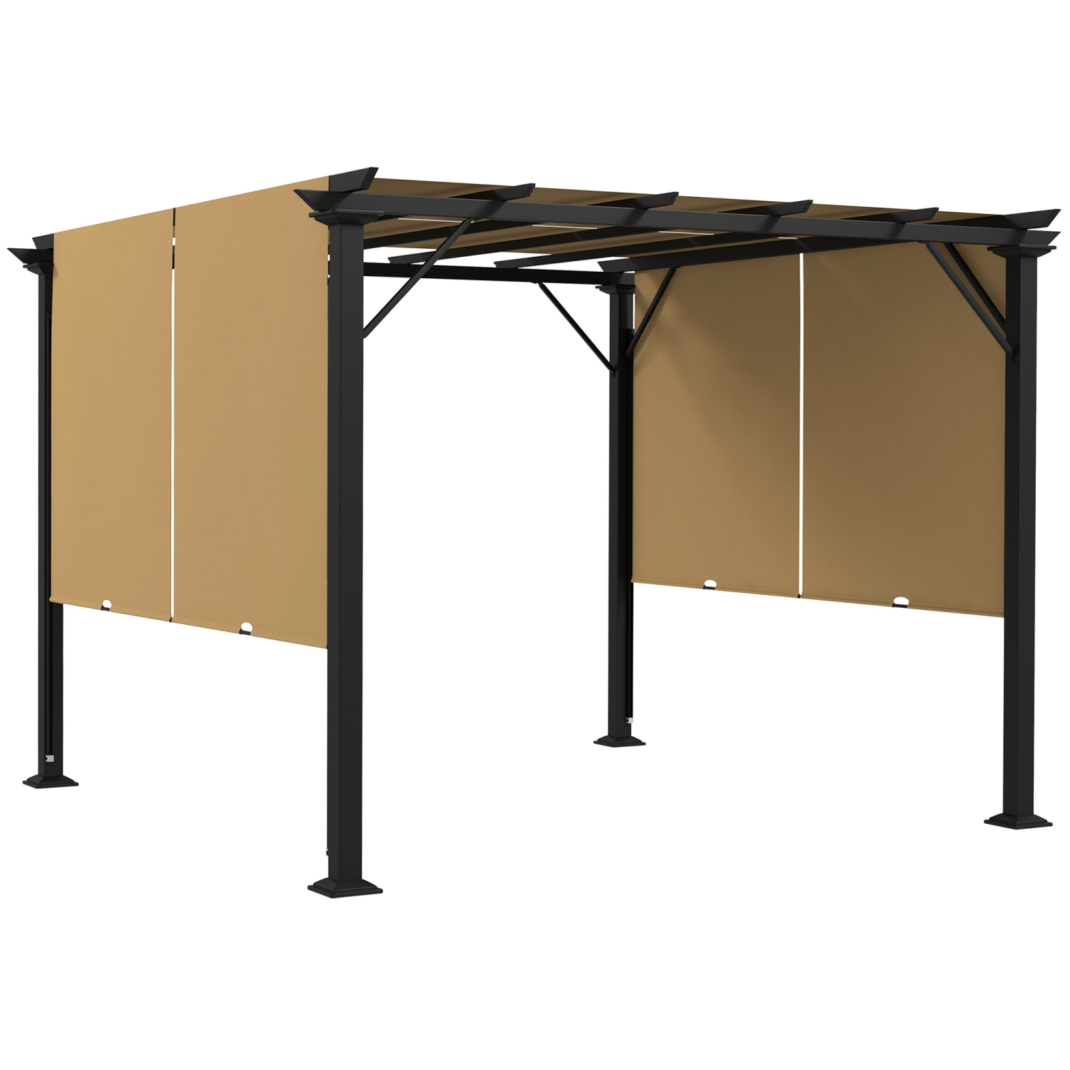 Outsunny 10' x 10' Retractable Pergola Canopy, Outdoor Gazebo with Sun Shade Canopy and Steel Frame, for Backyard, Garden, Patio, Deck, Brown
