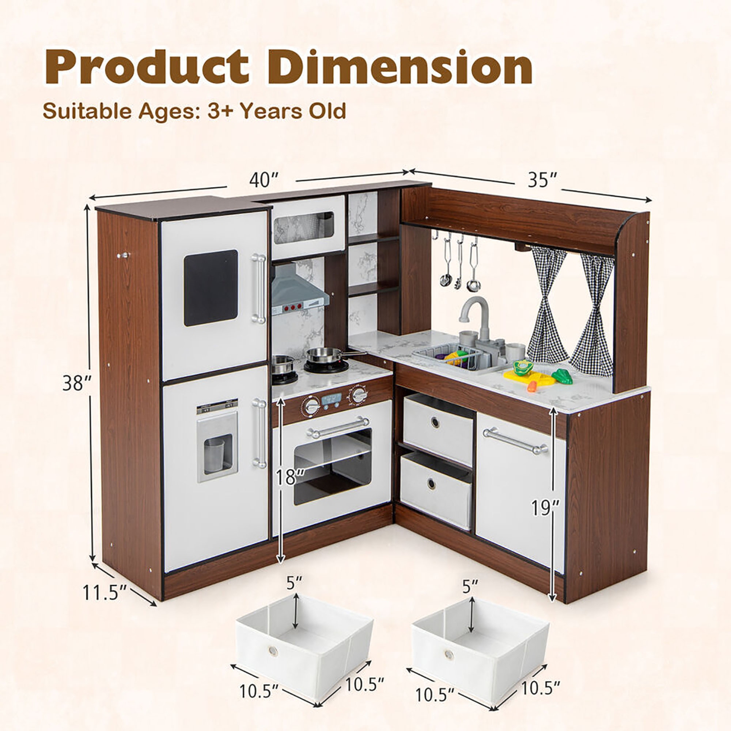 Gymax Wooden Corner Play Kitchen w/ Lights & Sounds Water Circulation System for Kids