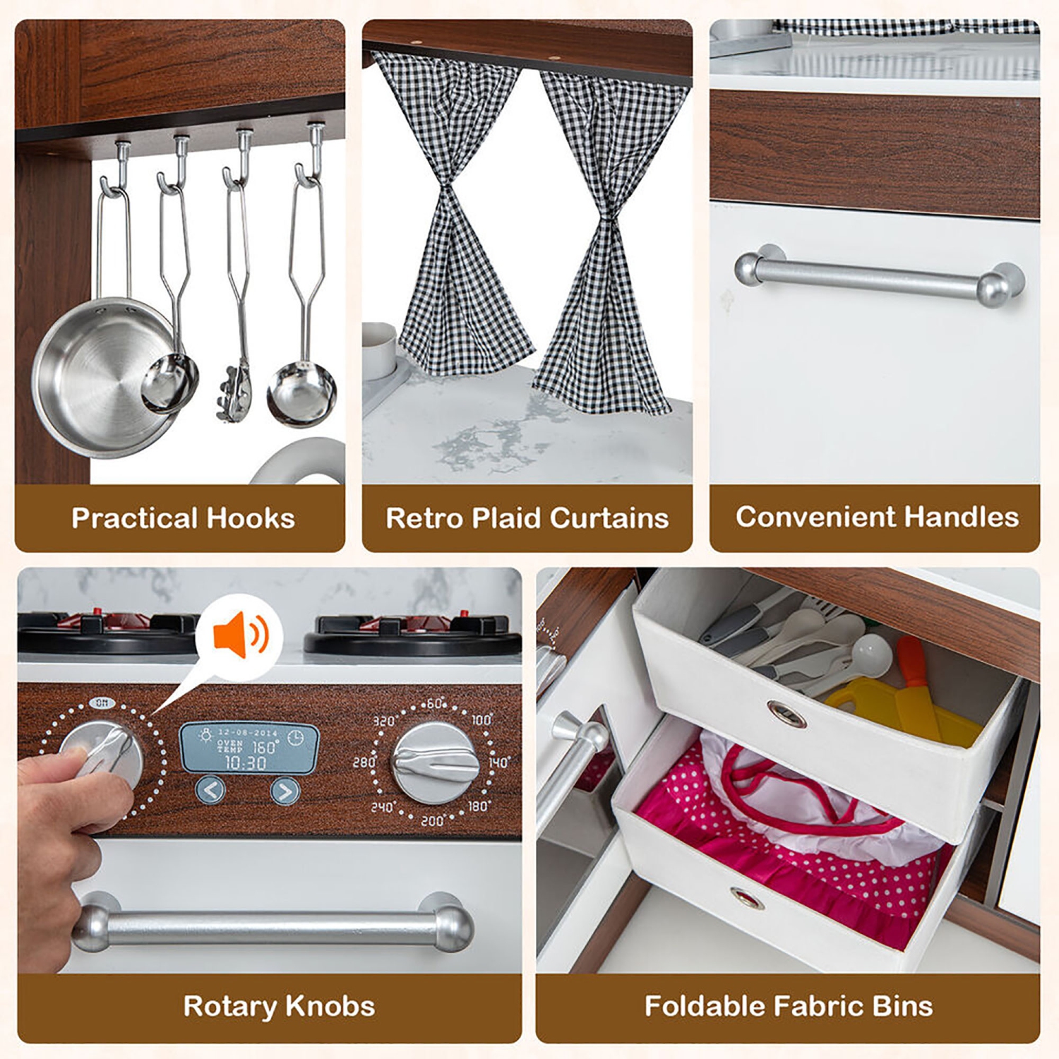 Gymax Wooden Corner Play Kitchen w/ Lights & Sounds Water Circulation System for Kids