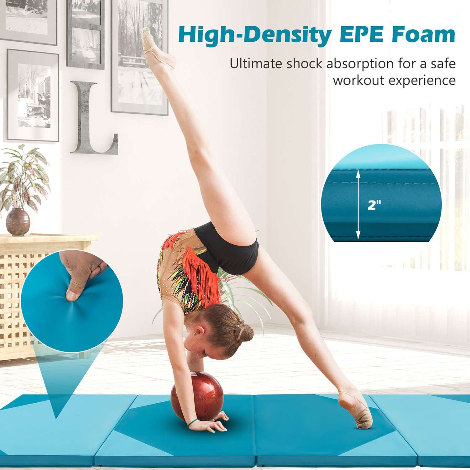 Gymax 10' x 4' x 2'' 4-Panel Folding Gymnastics Exercise Mat w/ Hook & Loop Fasteners