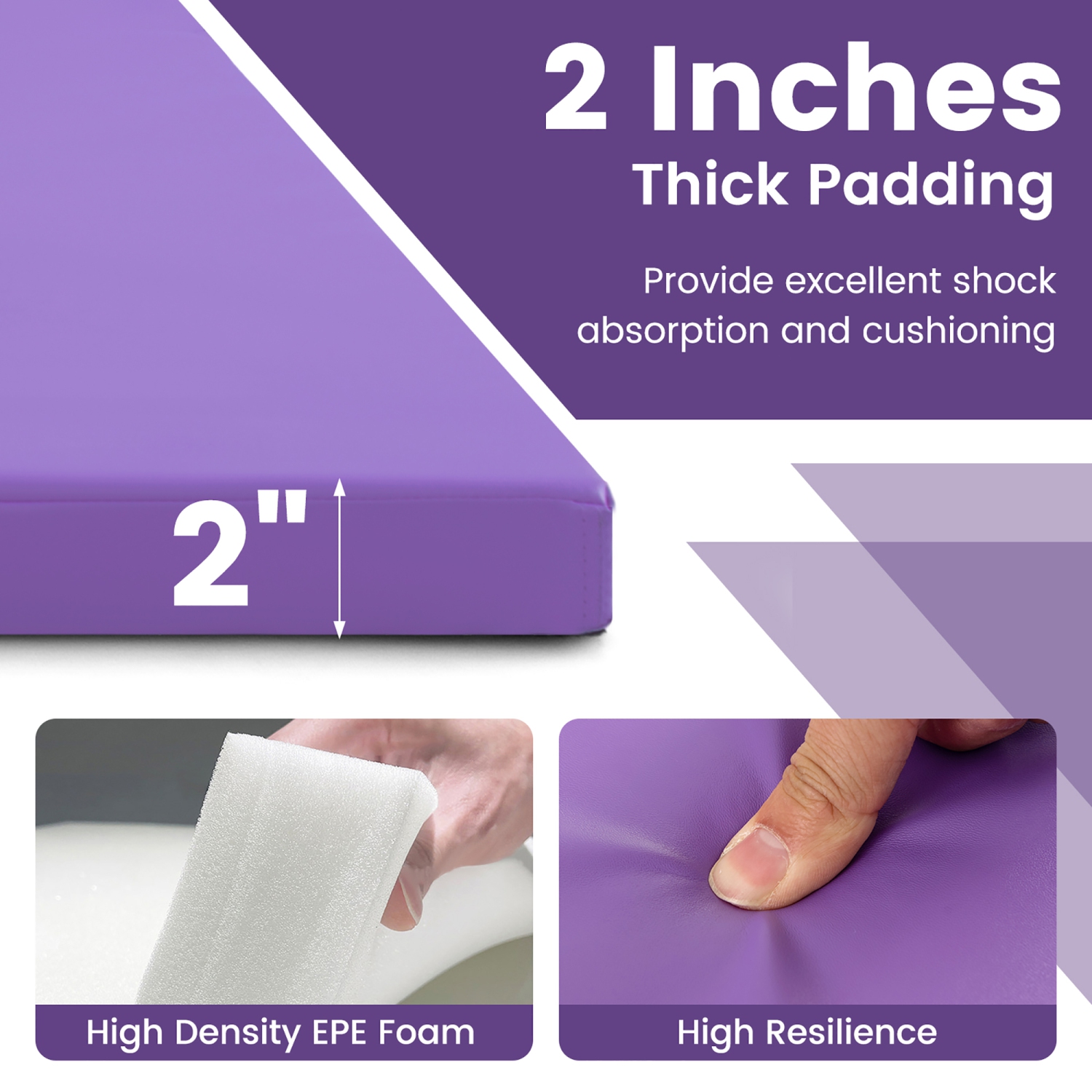 Gymax 10' x 4' x 2'' 4-Panel Folding Exercise Mat w/ Carrying Handles for Gym Yoga Purple