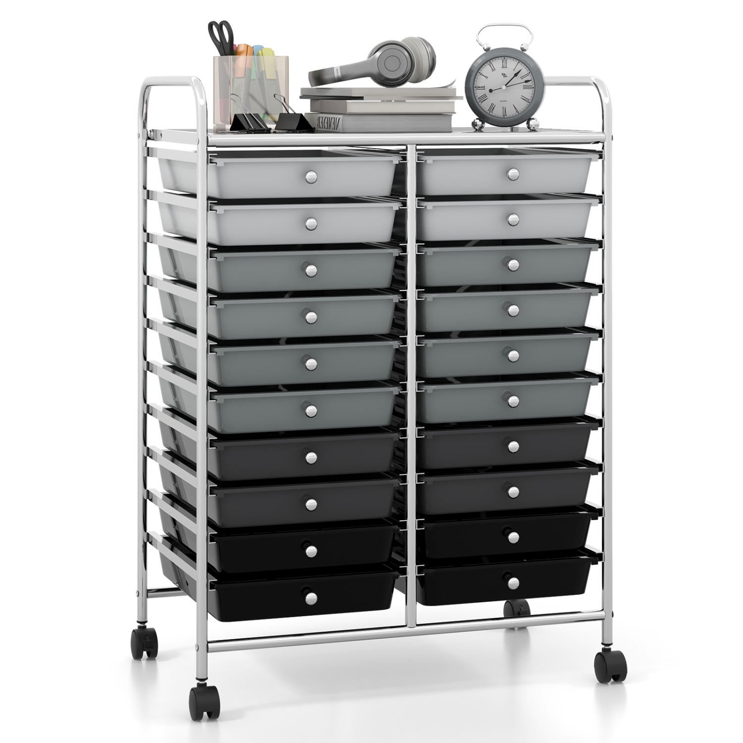 Gymax Office Rolling Cart 20 Storage Drawers Scrapbook Paper Studio Organizer Gray